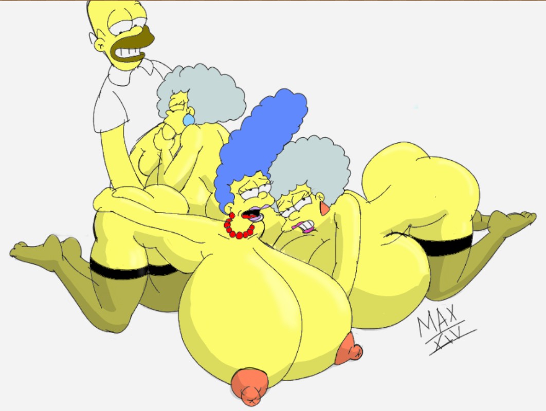 alternate_breast_size ass breasts fellatio female gigantic_breasts homer_simpson human hyper large_ass large_nipples male marge_simpson maxtlat multiple_females nipples oral orgy patty_bouvier penis selma_bouvier straight testicles the_simpsons thighhighs