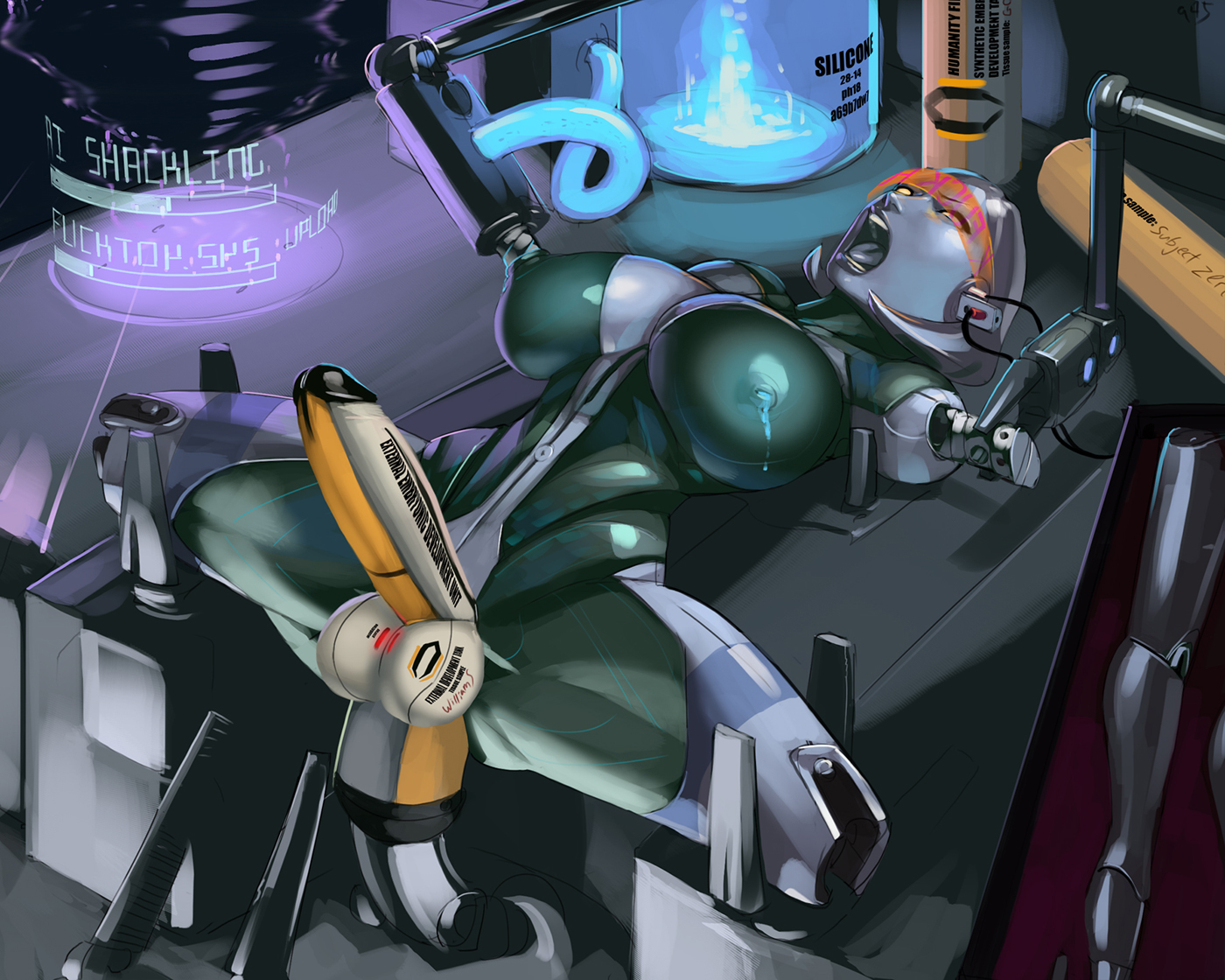 1futa, aka6, amputee, android, balls, bodysuit, breasts, erection, futa only, futanari, intersex, large breasts, large penis, lying, mass effect, nipples, open mouth, penis, quadruple amputee, short hair, solo, testicles
