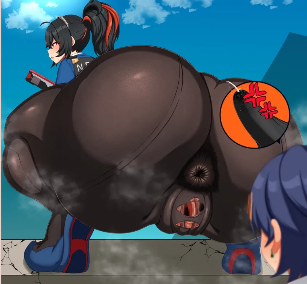 1girls, anus, anus outline, ass, ass focus, belle (zenless zone zero), big anus, black hair, donut anus, female, female only, gun, huge ass, mihoyo, orange hair, outie anus, puffy anus, pussy, rinsu, tagme, translation request, visible anus, visible pussy, zenless zone zero, zhu yuan
