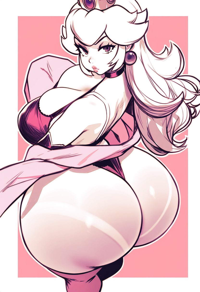 1girls, 2025, 2d, 2d (artwork), 2d artwork, ai generated, ass, ass bigger than head, ass focus, big ass, big breasts, big butt, big thighs, breasts, bubble butt, butt, crown, ear piercing, earrings, fat ass, fat butt, female, female focus, female only, glistening ass, glistening butt, glistening skin, huge ass, huge breasts, huge butt, huge thighs, hyper ass, hyper butt, large ass, large butt, lips, long hair, looking at viewer, make-up, makeup, mario (series), nintendo, plump, plump ass, plump butt, princess peach, rixataz, seductive, seductive female, seductive look, skimpy, skimpy clothes, solo, solo female, solo focus, super mario bros., thick ass, thick butt, thick legs, thick thighs, thighs, wide hips