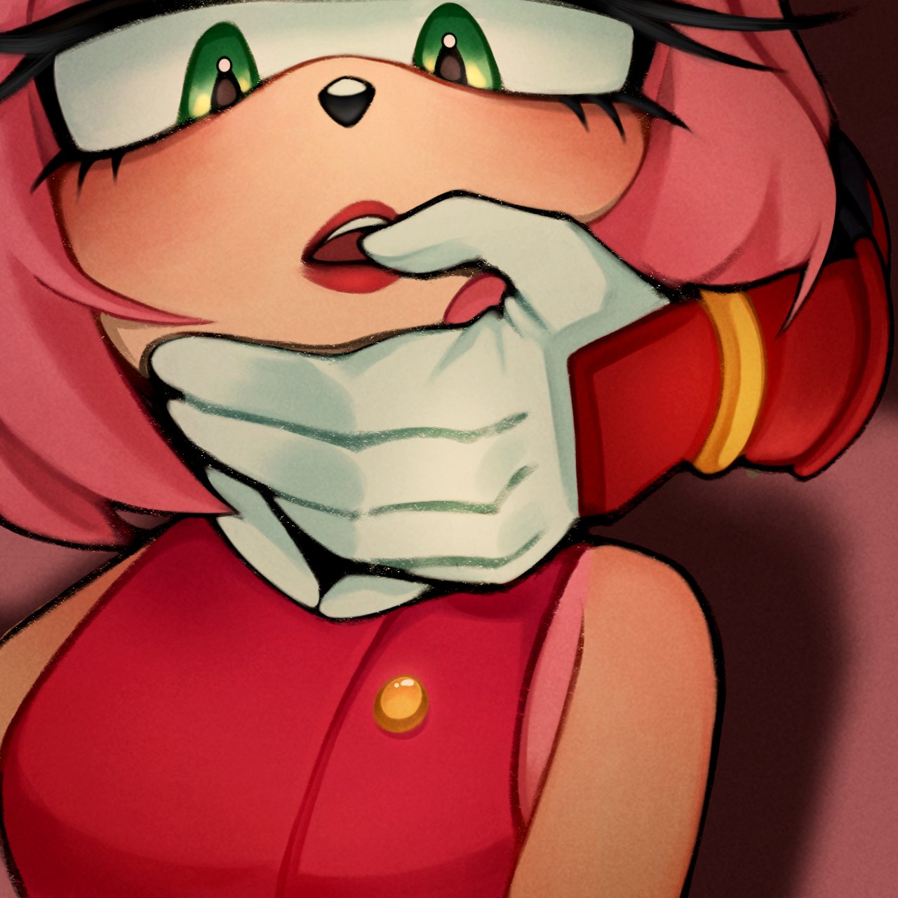 amy rose, gloves, green eyes, horny, lipstick, pink fur, rikandererr, shadow the hedgehog, sonic (series)