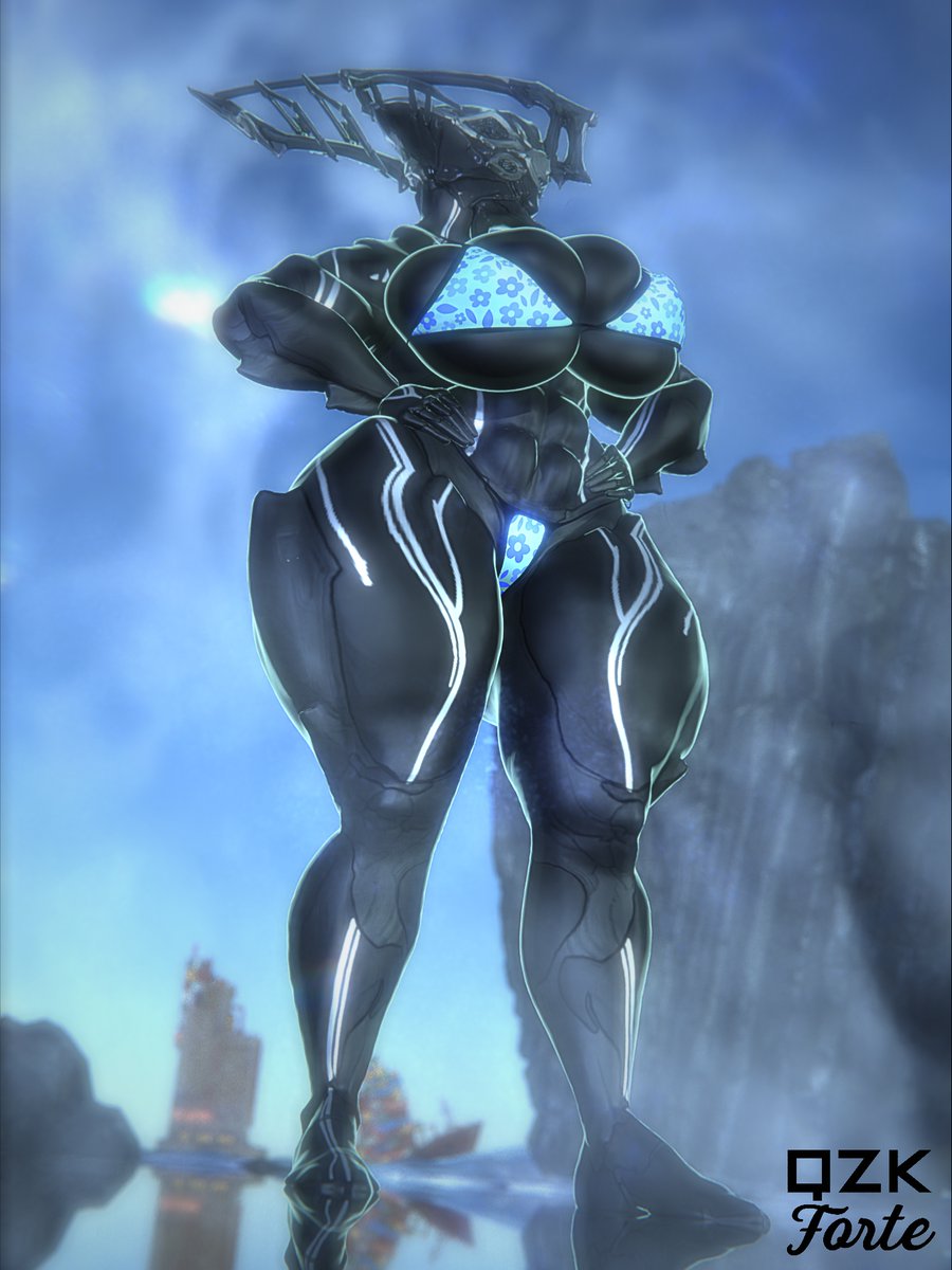 big breasts, bikini, breasts, cleavage, female, giantess, huge breasts, nyx (warframe), qzk forte, tagme, thick thighs, warframe, wide hips