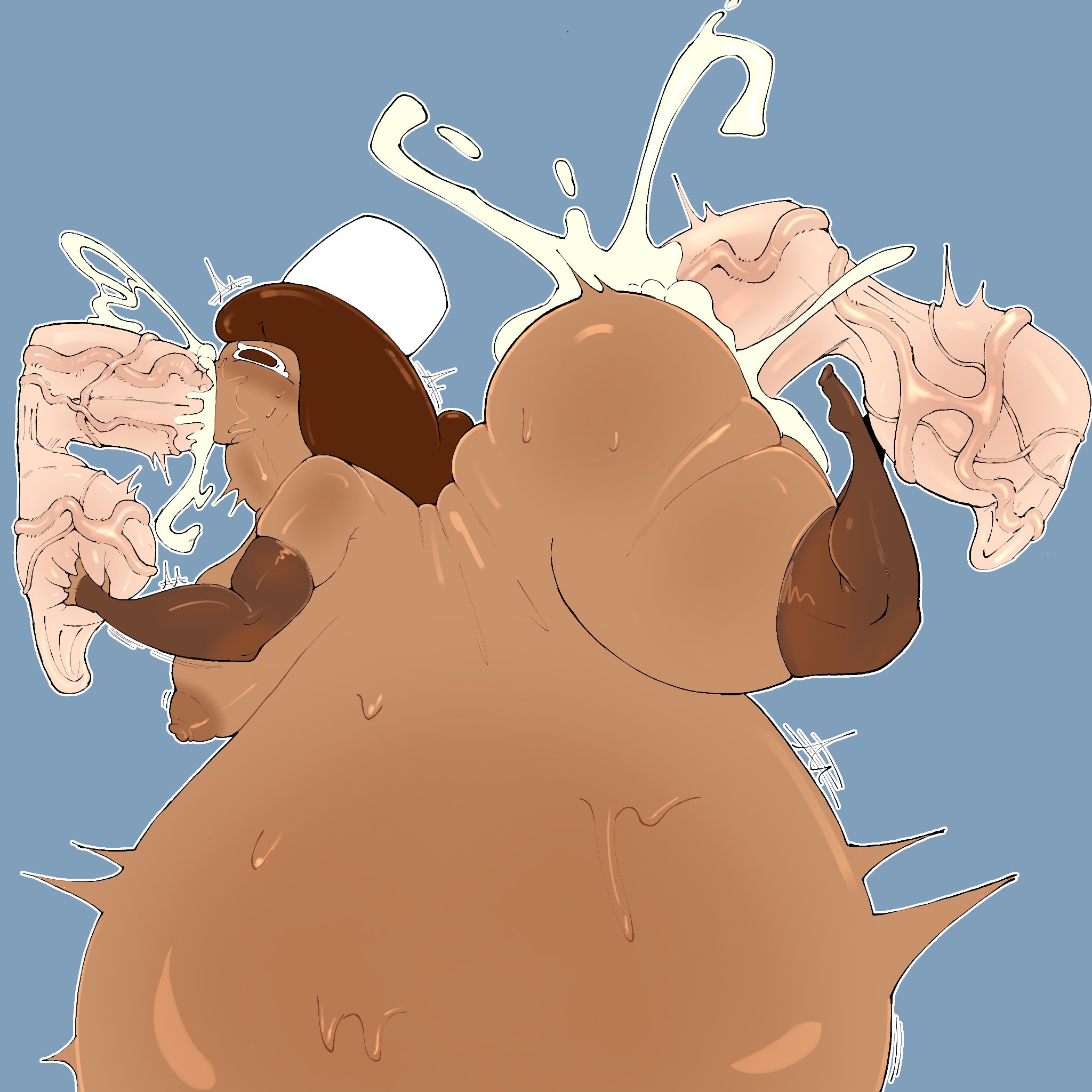 alternate ass size, alternate body type, alternate version available, areolae, arm sleeves, balls, big thighs, blowjob, breasts, brown body, brown eyes, brown hair, brown skin, cocoa cookie, cookie run, cum, cum inside, cumflated, cumflated belly, cumflation, disembodied penis, double penetration, ejaculation, elbow gloves, excessive cum, fat ass, female, fingerless gloves, hat, huge thighs, male, megamor, nipples, oral, oral sex, penis, shortstack, skindentation, stockings, sweat, sweatdrop, sweating, tears, testicles, thighs, throat bulge, throat fuck, tremble spikes, veiny cock, veiny penis, white penis, wide hips
