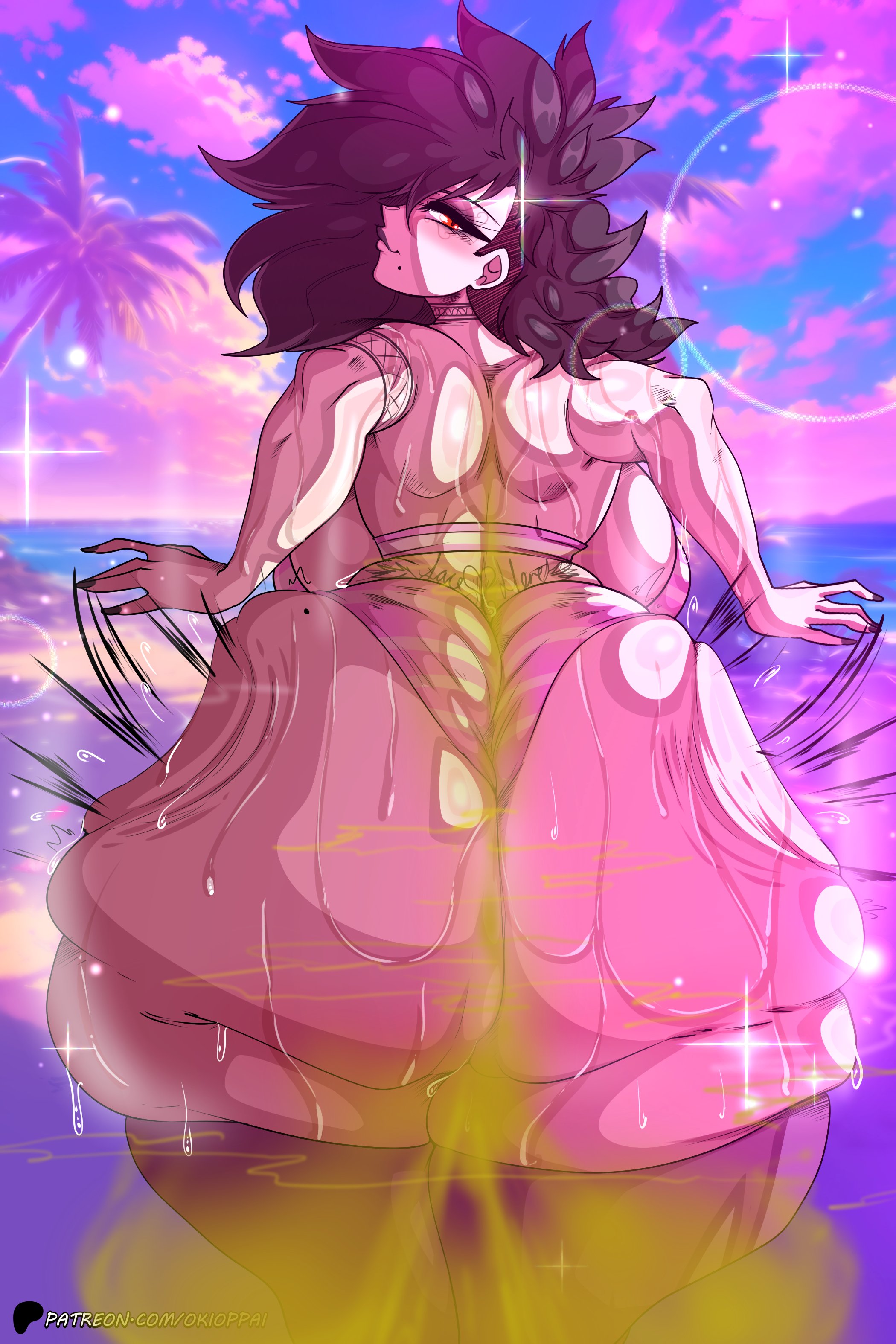 ass focus, bikini, bottom heavy, fart, fart fetish, fat ass, goth, looking back, okifetish, pandora (okioppai), slapping butt, spanking self, sweat, sweaty butt