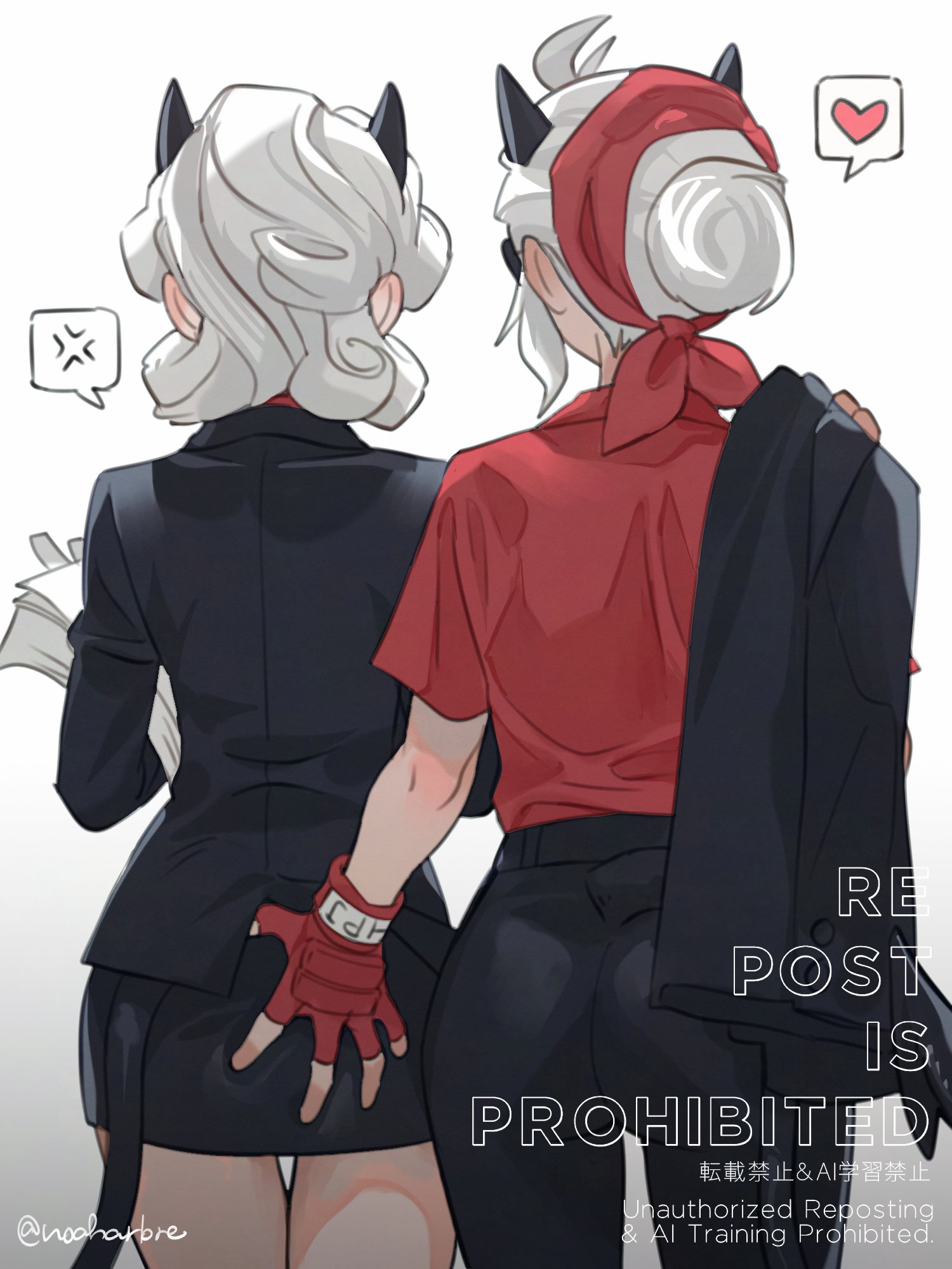 2demons, 2girls, demon, demon girl, demon girls, demon horns, demon humanoid, demon tail, demoness, demons, female, fully clothed, groping, groping ass, helltaker, justice (helltaker), lesbian, noah (tettsui-sole), noaharbre, pandemonica (helltaker), squeezing butt, tagme, white hair, yuri