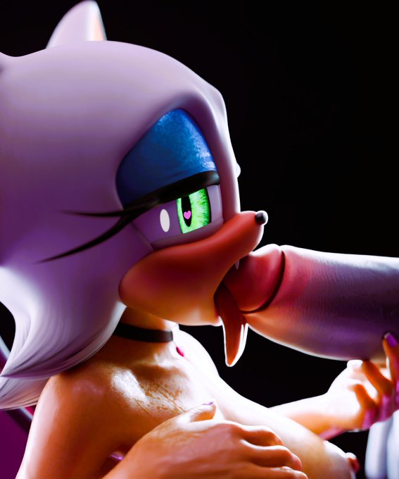 3d, 3d (artwork), 3d model, anthro, big breasts, big penis, blowjob, breasts, choker, fellatio, female, hand on breast, heart eyes, human on anthro, interspecies, licking penis, male, mobian, mobian (species), mobian bat, nipples, nottanj, oral, penis, rouge the bat, rouge the bat (nottanj), sega, sex, shortstack, shortstackmagx2, size difference, sonic (series), sonic adventure 2, sonic the hedgehog (series)