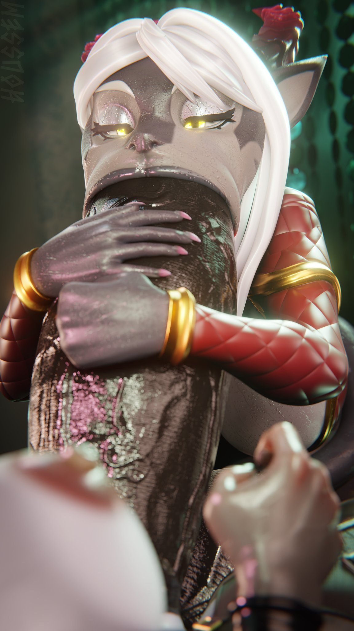 1futa, 1girls, absurdly large cock, anthro, anthro on anthro, elise (omniman907), fellatio, female, futa on female, futanari, houssem, huge cock, hyper, hyper penis, impossible fit, intersex, mouthful, penis, penis bigger than arm, ridiculous fit, stretched mouth, sucking penis, y'vraine (omniman907)