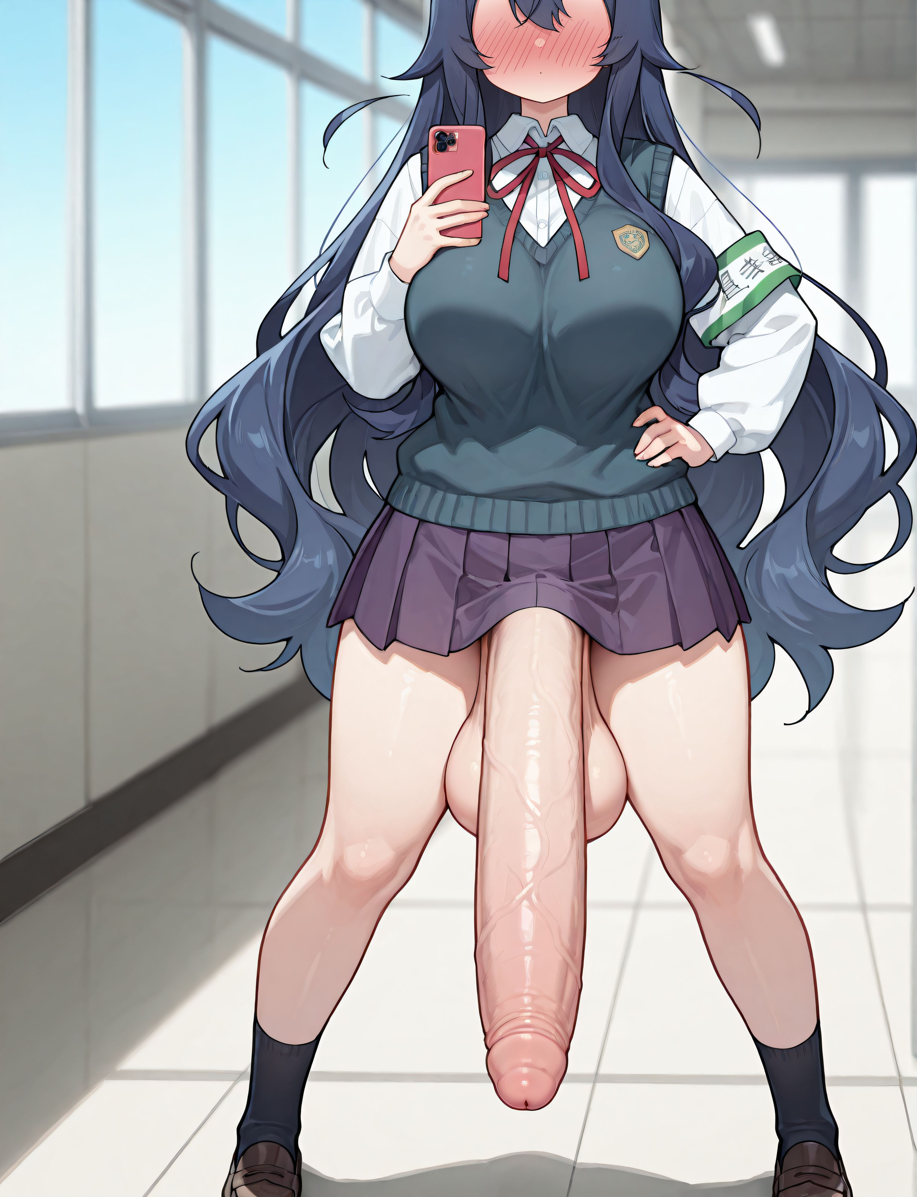 ai generated, futanari, grapesss, intersex, kimi no koto ga dai dai dai dai daisuki na 100-nin no kanojo, light-skinned futa, selfie, yoshimoto shizuka
