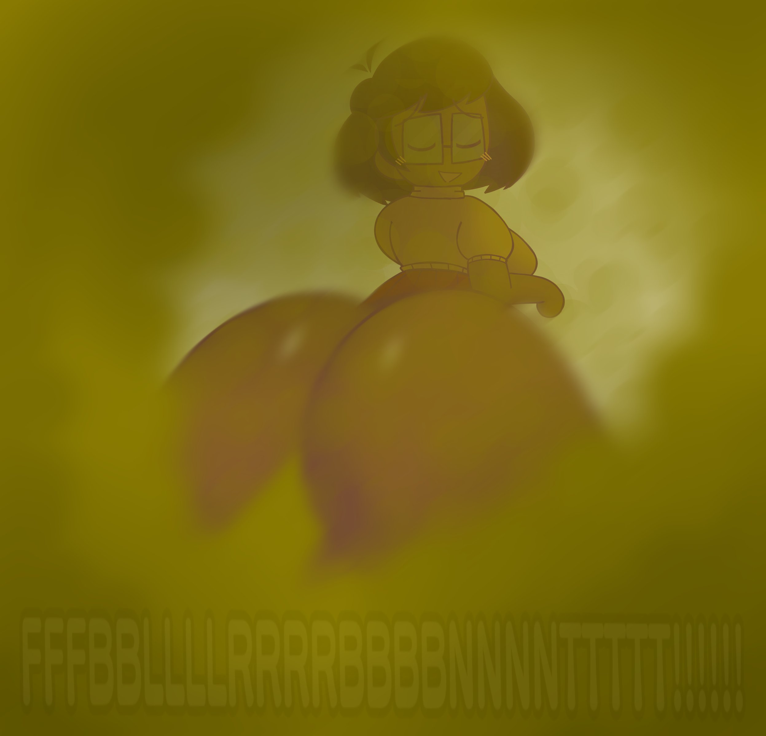1girls, big ass, big butt, blush, brown hair, cartoony, closed eyes, dark-skinned female, enjoying farting, fart, fart cloud, fart fetish, farting, fat ass, female, glasses, huge ass, huge butt, huge fart, hyper ass, nerdy female, scooby-doo, smile, smiling, solo, thebuttden, velma (series), velma dinkley, velma dinkley (velma)