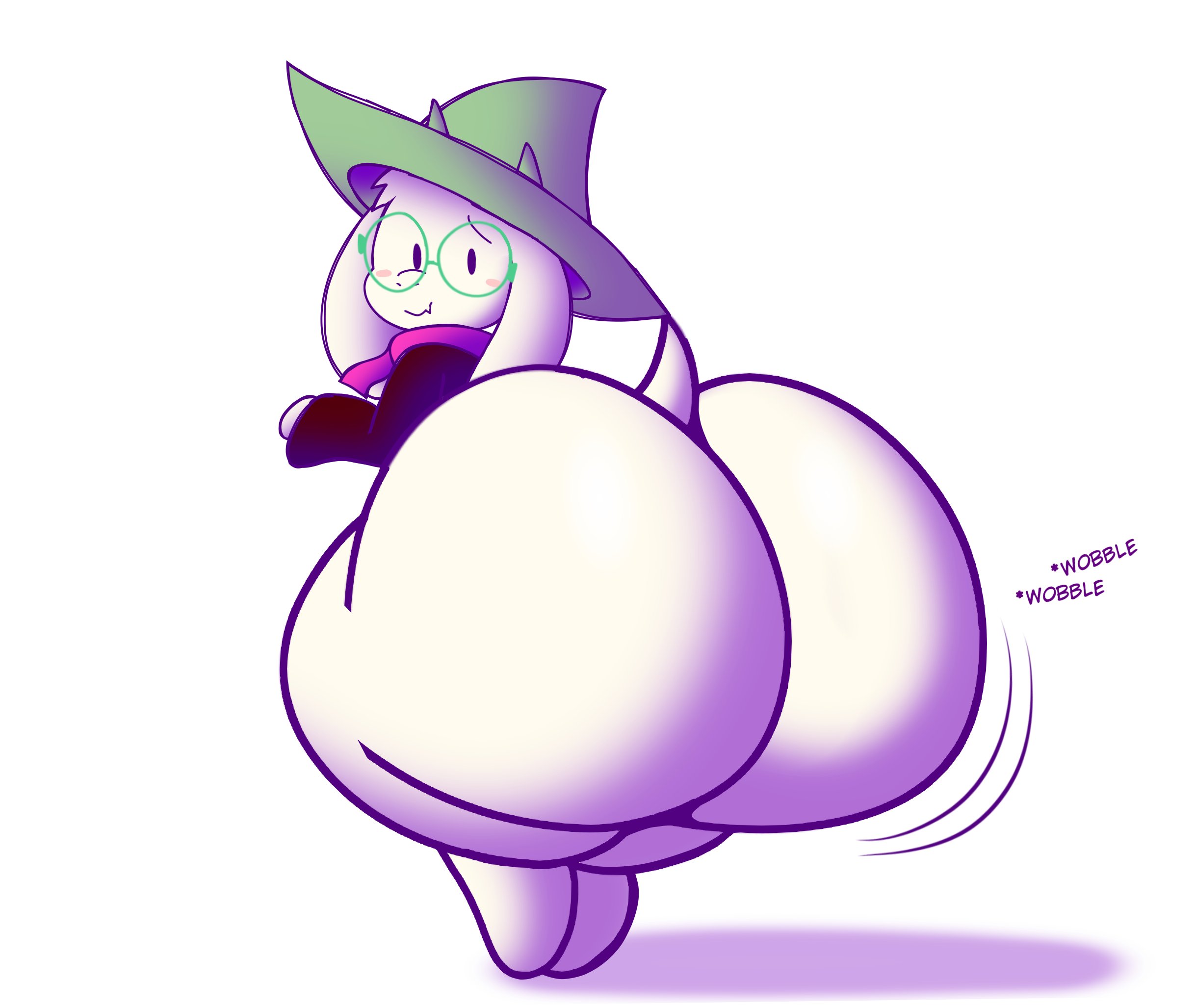 1boy, 2d, anthro, anthro male, anthro only, ass, big ass, big butt, caprine, cute, cute face, deltarune, fat ass, fat butt, femboy, furry, furry male, furry only, glasses, goat, goat boy, huge ass, huge butt, hyper ass, hyper butt, male, male only, ralsei, simple background, solo, thebuttden, thick thighs, undertale (series), white fur, wide hips, wobbling, wobbling ass