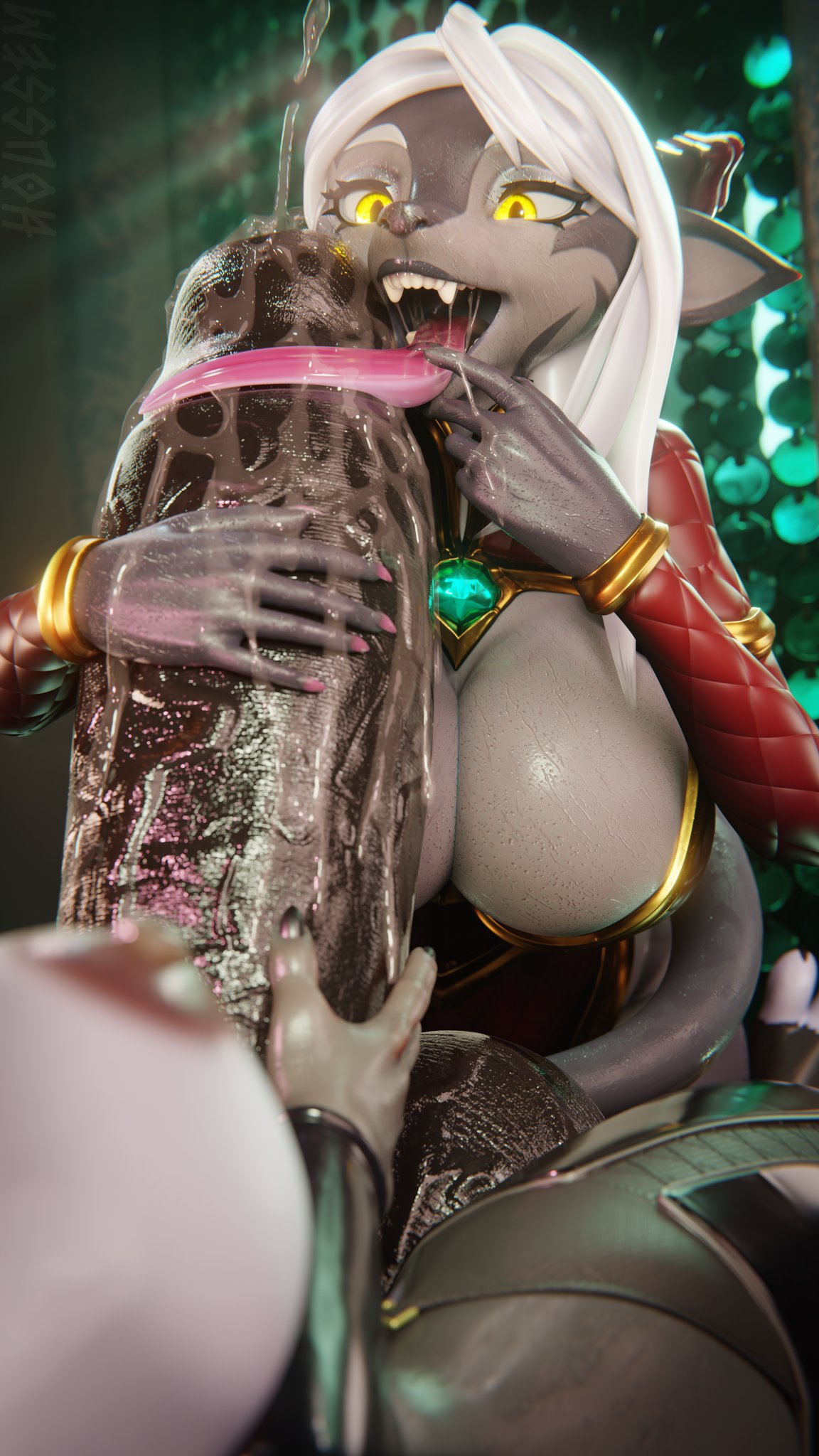 1futa, 1girls, absurdly large cock, anthro, anthro on anthro, elise (omniman907), fellatio, female, futa on female, futanari, houssem, huge cock, hyper, hyper penis, imminent fellatio, imminent oral, intersex, it'll never fit, long tongue, penis, penis bigger than arm, penis bigger than head, precum, saliva, saliva on penis, stretched mouth, tongue around penis, y'vraine (omniman907)