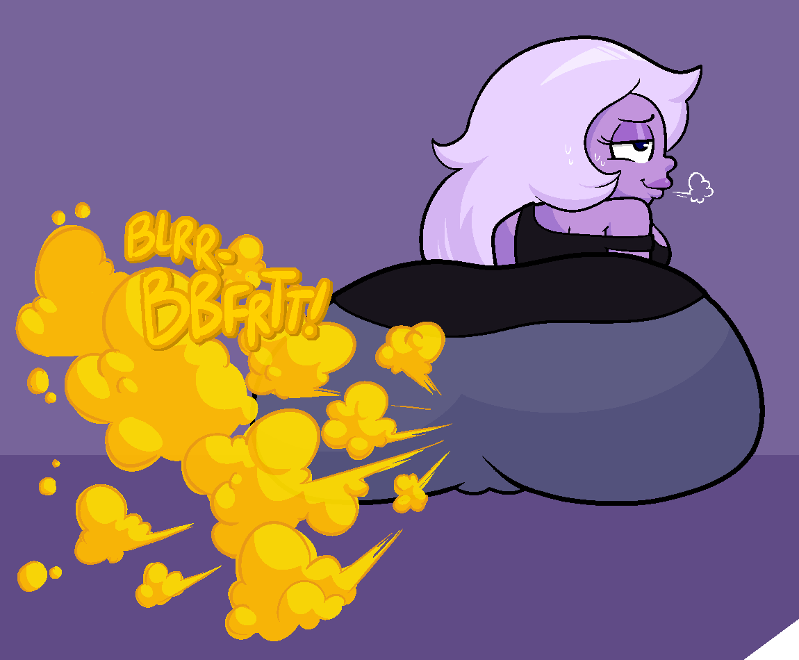 1girls, amethyst (steven universe), big ass, cartoon network, fart, fart cloud, fart fetish, farting, fat ass, female, gem (species), purple skin, smile, sorollos, steven universe, white hair