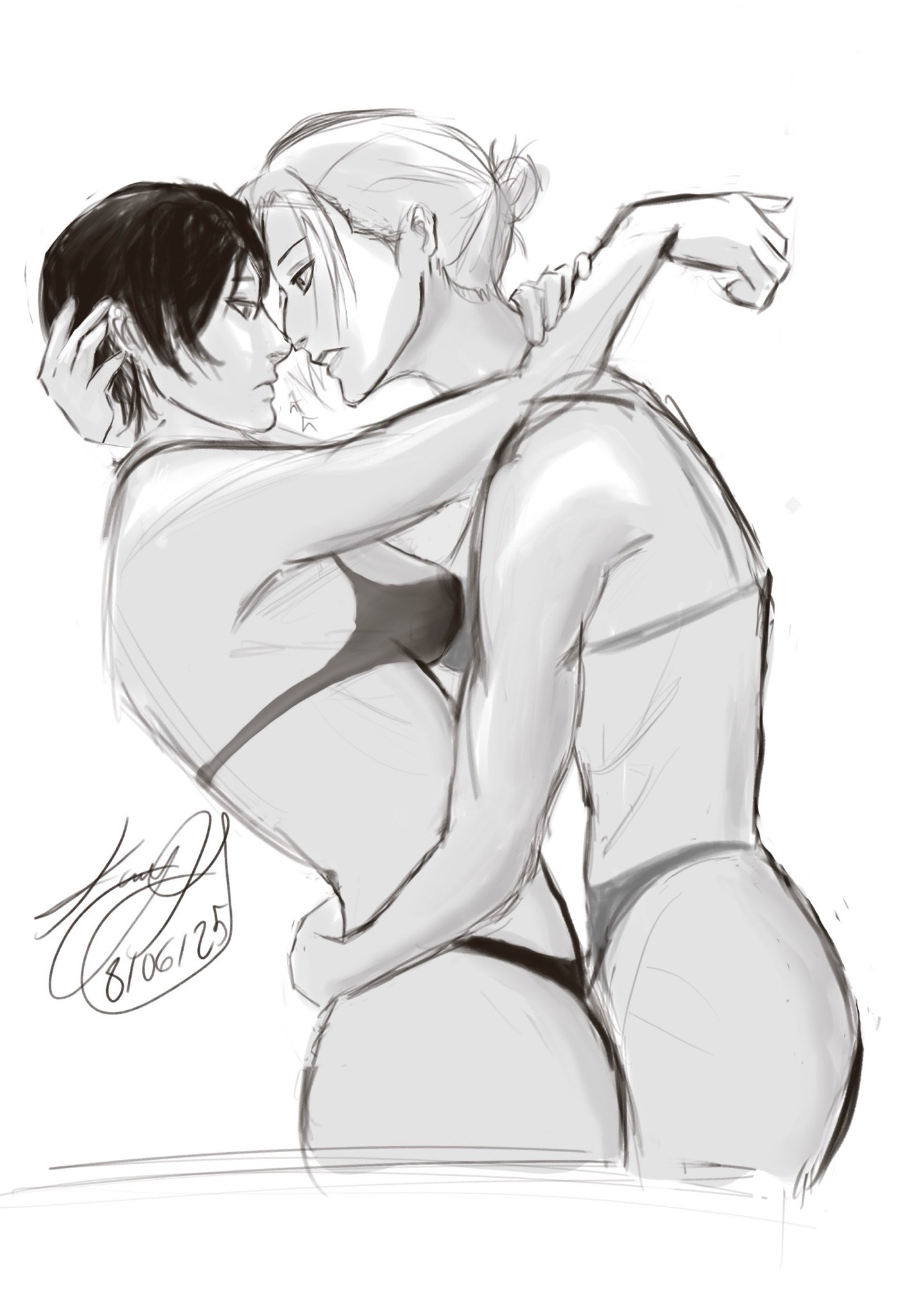 2girls, annie leonhardt, asian, asian female, attack on titan, black hair, black-haired female, blonde female, blonde hair, blonde-haired female, bra, female, female only, hand around neck, hand on head, interracial, lesbian, lesbians, looking at another, looking at partner, mikannie, mikasa ackerman, multiple females, multiple girls, shingeki no kyojin, tagme, underwear, yuri