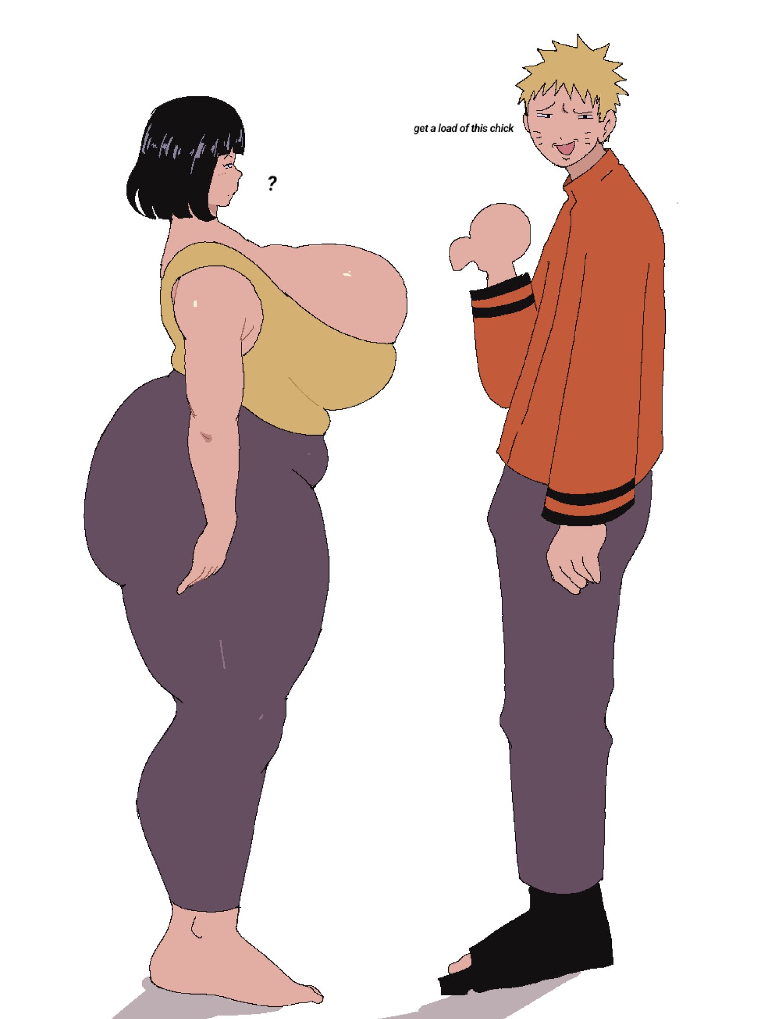 big ass, big breasts, black hair, blonde hair, boruto: naruto next generations, breasts, canon couple, dialogue, dudeman80085, female, get a load of this guy, height difference, huge ass, huge breasts, hyuuga hinata, massive breasts, milf, naruto, naruto (series), niche, side profile, side view, tagme, text, uzumaki hinata, uzumaki naruto, voluptuous, voluptuous female
