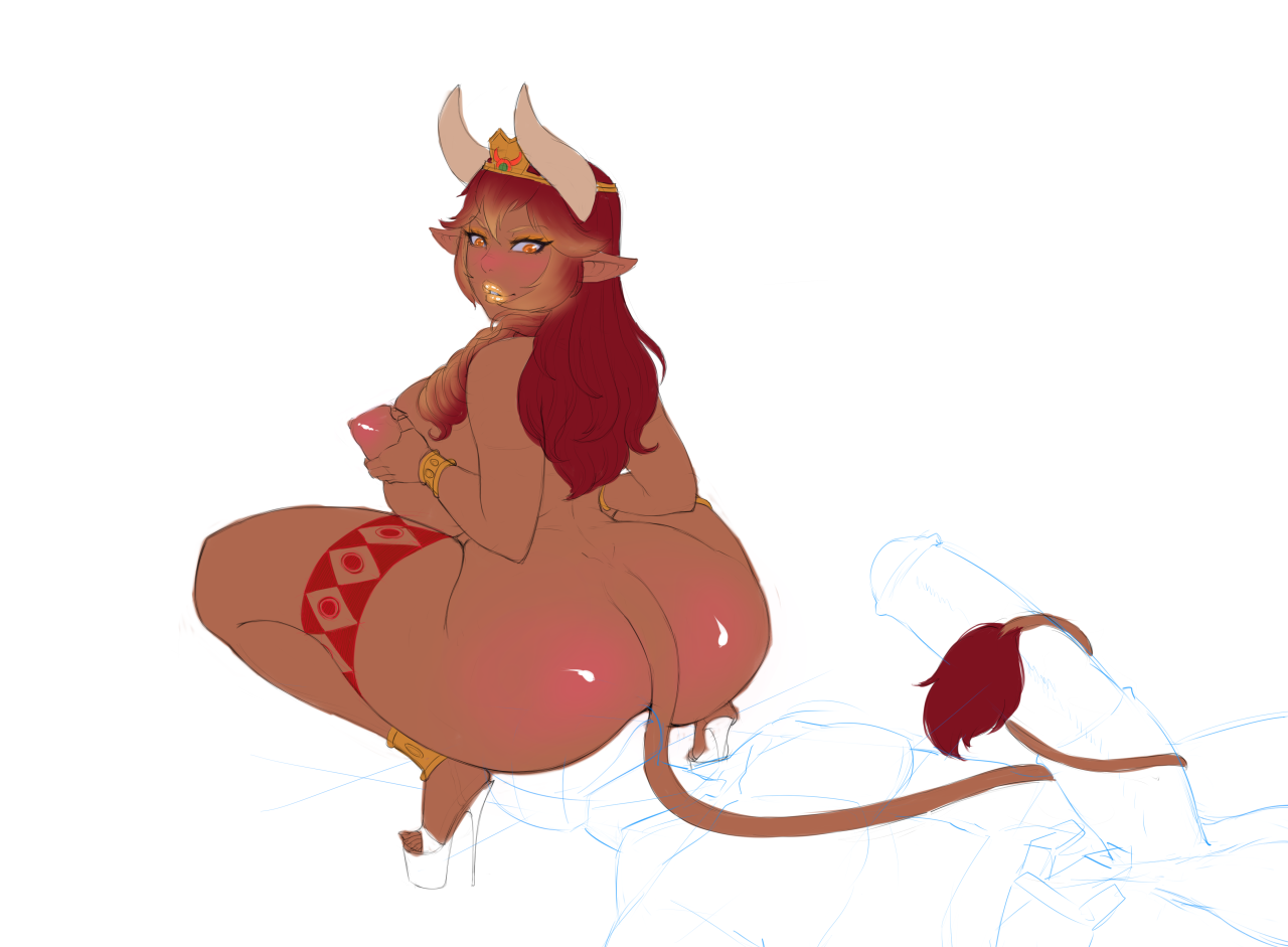 1boy, 1girls, animal genitalia, animal penis, anklet, anthro, areolae, ass, bangs, body blush, bovine, breast grab, breasts, brown hair, color, colored, corruption of champions, cow girl, dark skin, dark-skinned female, dimples of venus, duo, equine penis, excellia (corruption of champions), eyelashes, faceless male, facesitting, feet, female, fondling, high heels, higher resolution available, horn, horns, horsecock, huge ass, huge cock, legoman, lipstick, long hair, looking at penis, looking back, male, minotaur, nipples, orange eyes, partially colored, penis, pointy ears, puffy nipples, sideboob, sketch, skindentation, solo focus, squatting, stiletto heels, straight, tail, tail sex, tailjob, tattoo, toes, two-tone hair, very high heels, white background