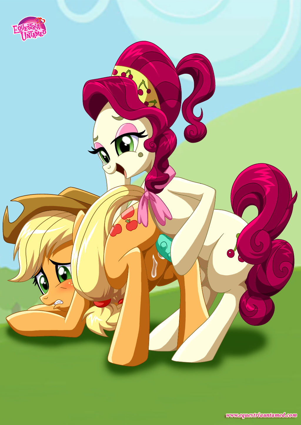 2girls applejack_(mlp) cherry_jubilee dildo equestria_untamed female female_only feral friendship_is_magic multiple_females my_little_pony tagme yuri