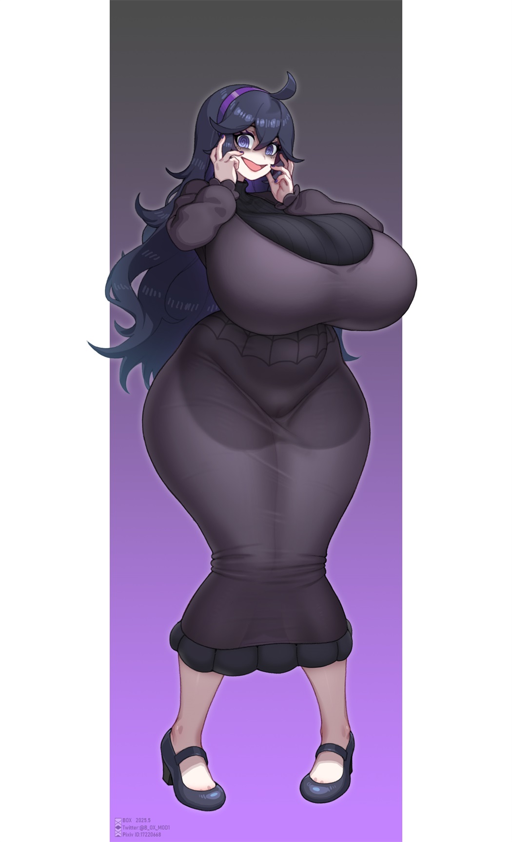 1girls, alternate version available, big breasts, box20502017, breasts, clothing, dress, female, female only, footwear, full body, game freak, ghost girl, hair, heels, hex maniac, hips, huge breasts, large breasts, legs, long hair, nail polish, nails, pokemon, pokemon xy, purple dress, purple eyes, purple hair, purple nail polish, purple nails, slim waist, solo, solo female, thighs, wide hips