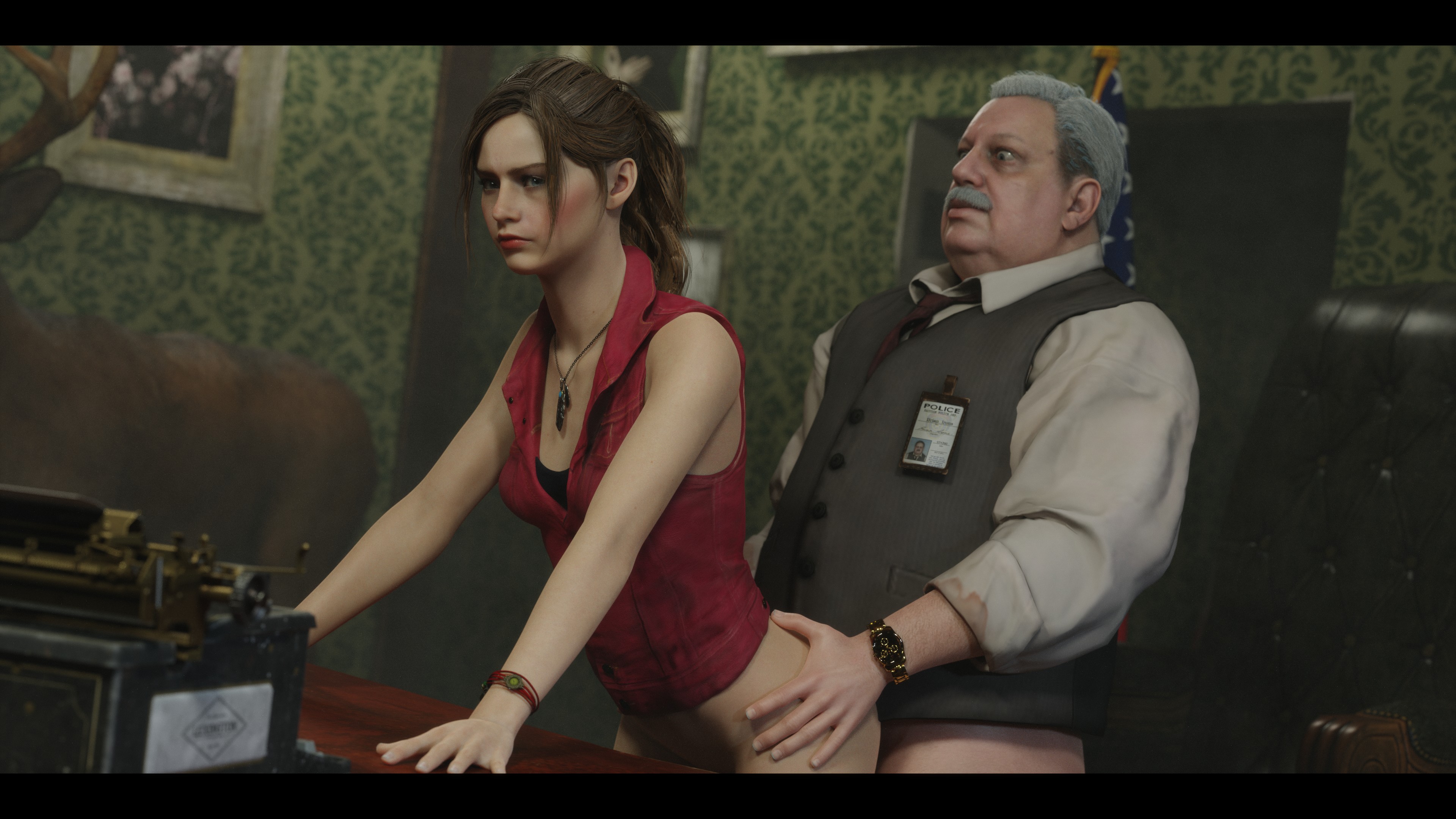 1boy, 3d, 3d model, ambiguous penetration, blender, brian irons, brown hair, capcom, claire redfield, female, lemony-senpai, light skin, light-skinned female, light-skinned male, male, older male, older male and younger female, ponytail, pussy, resident evil, resident evil 2, resident evil 2 remake, sex, watch, younger female