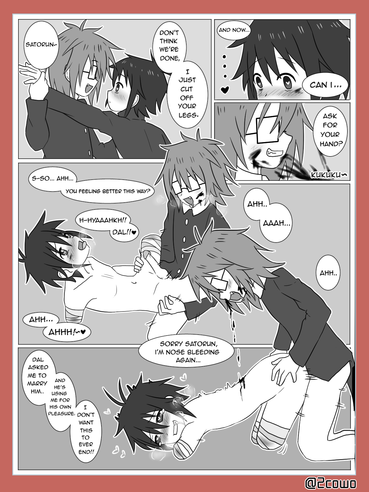 amputation, blood drip, doggy style, gore, limbless, male, nosebleed, only male, randal ivory, randals friends, ranfren, satoru tsukada, submissive male, yaoi, younger male
