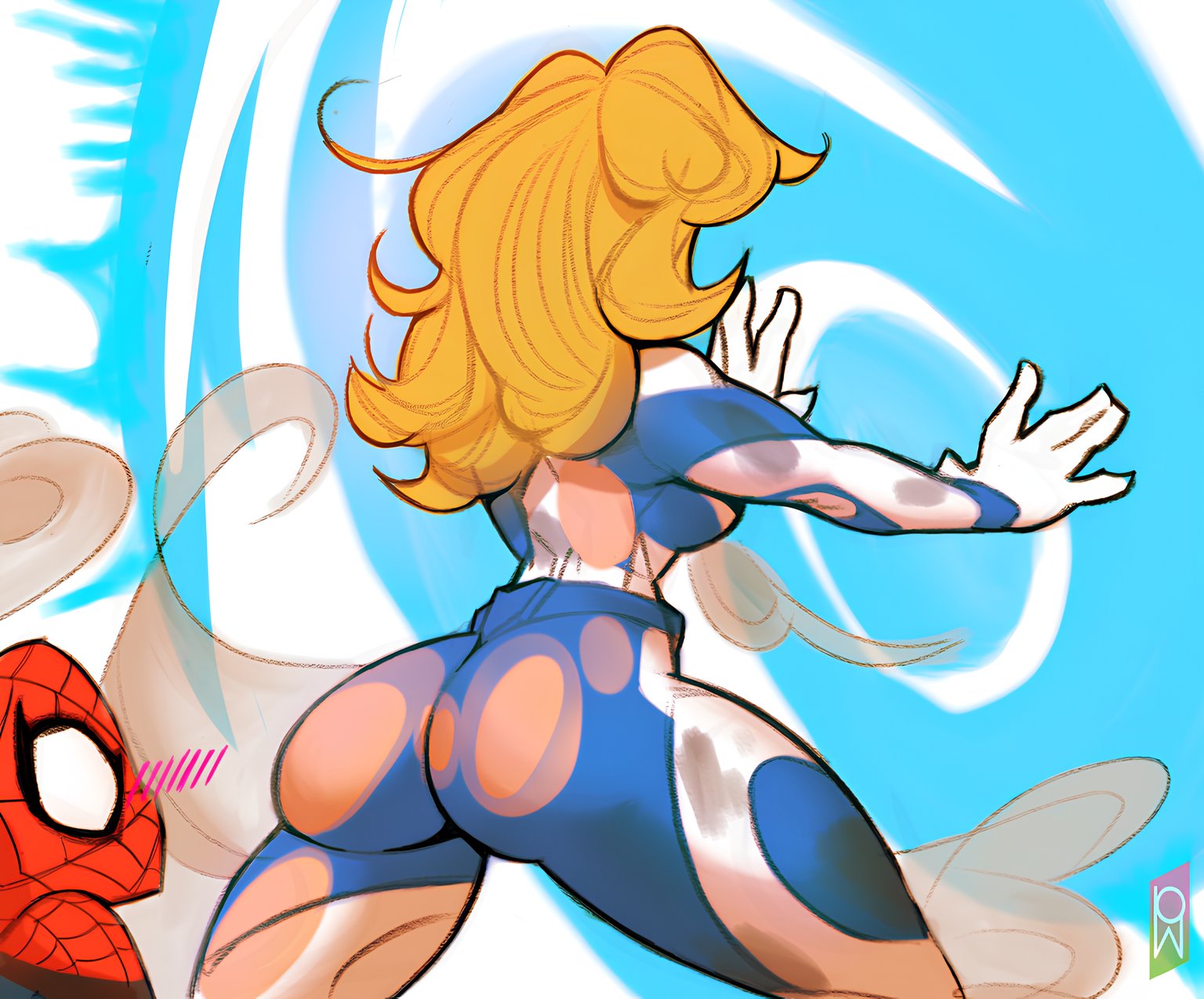 1boy, 1girls, 2d, ass, big ass, big breasts, big thighs, breasts, bust, busty, chest, clothed, clothed female, curvaceous, curvy, curvy figure, digital media (artwork), fantastic four, female, hips, hourglass figure, invisible woman, invisible woman (marvel rivals), legs, male, male/female, marvel, marvel comics, marvel rivals, mature, mature female, peter parker, slim waist, spider-man, spider-man (marvel rivals), spider-man (series), straight, sue richards, sue storm, thick, thick hips, thick legs, thick thighs, thighs, tomphelippe, voluptuous, waist, wide hips, wide thighs