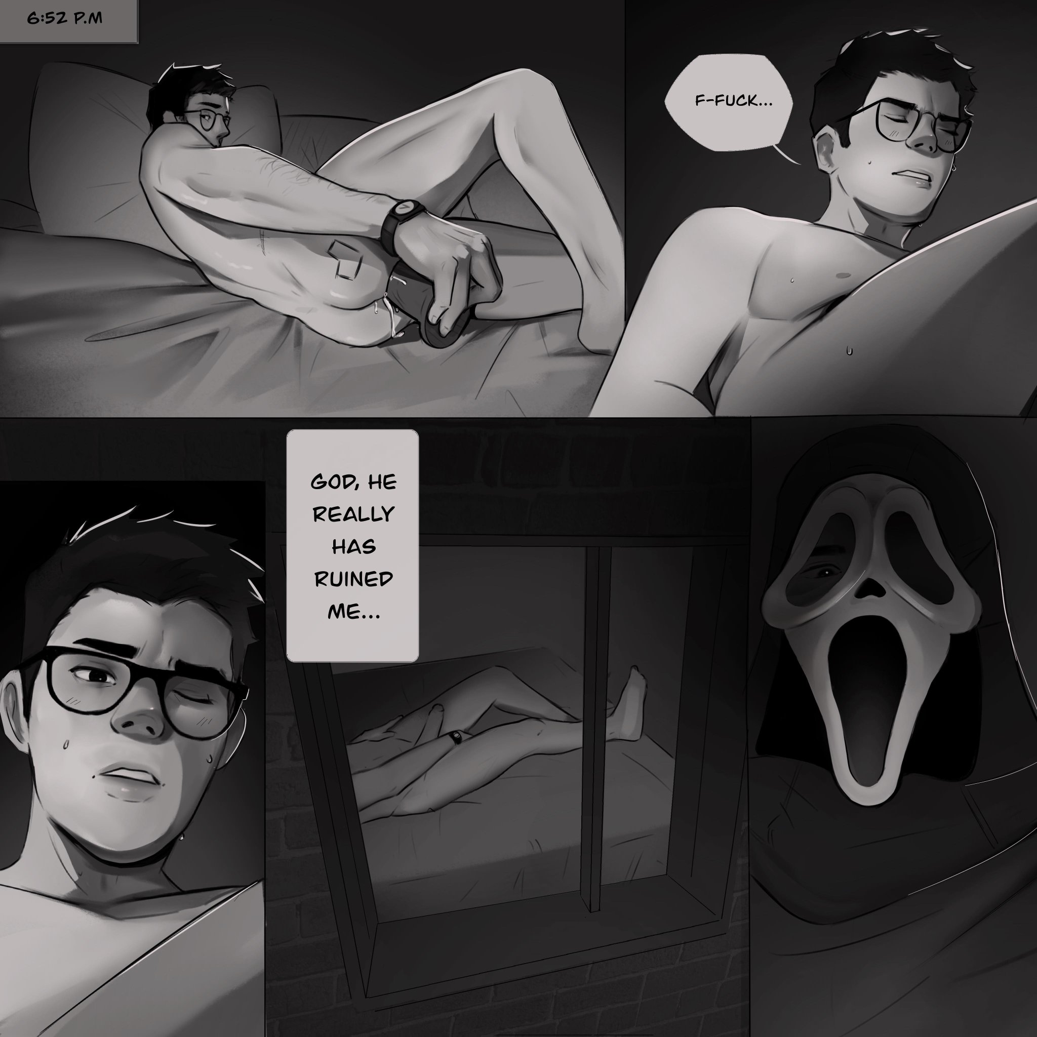 2boys, anal, anal insertion, anal masturbation, anal sex, black and white, dbd, dead by daylight, dildo, dildo in ass, dildo insertion, dildo penetration, dominant, domination, dwight fairfield, erect while penetrated, gay, gay domination, gay male, ghostface, ghostface (scream), male, maledom, malesub, mixikimo, scream (franchise), sex toy, sex toy in ass, sex toy insertion, submissive, submissive male, voyeur, voyeurism, watching, watching from afar, watching masturbation, yaoi