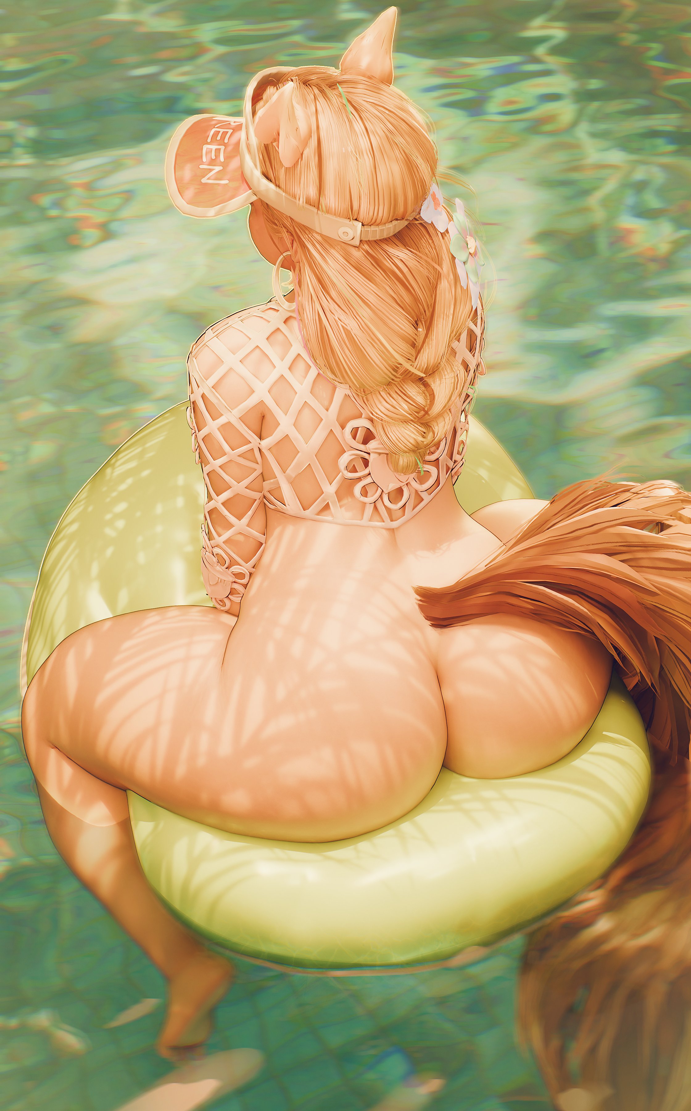 1girls, 3d, ass, ass focus, beach outfit, bent over, big ass, bubble ass, bubble butt, chubby, chubby female, doreen green, female, female only, fugtrup, hoop earrings, marvel, marvel comics, marvel rivals, solo, solo female, squirrel girl (marvel rivals), squirrel girl (marvel), squirrel girl (sunshine squirrel), tail, thick thighs