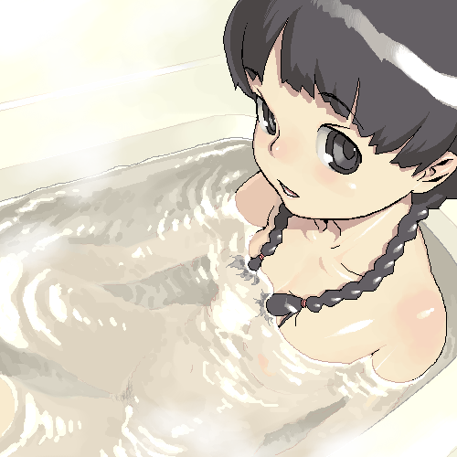 black_eyes black_hair braid copyright_request hidiri_rei hijiri_rei long_hair lowres nipples nude twin_braids water