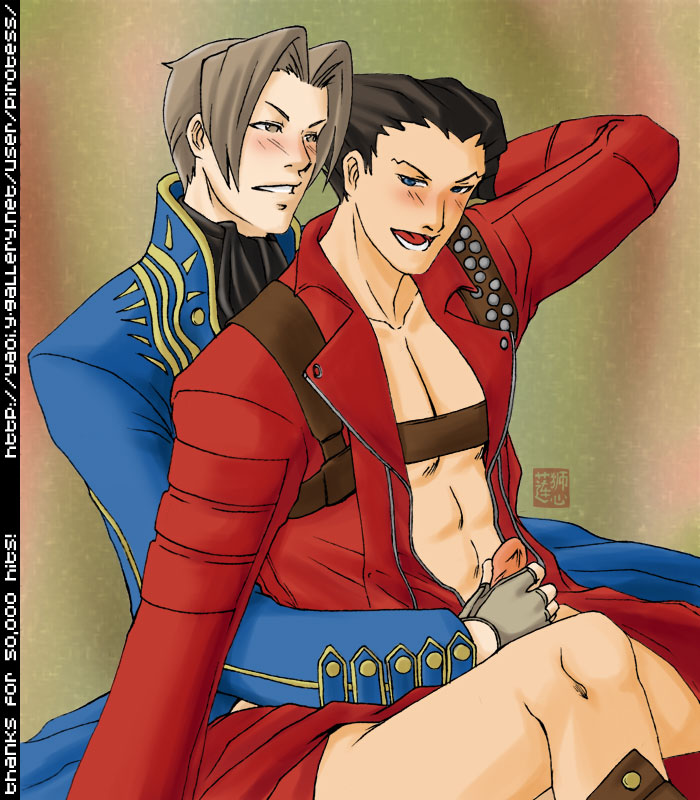 cosplay crossover dante dante_(cosplay) devil_may_cry gyakuten_saiban handjob male male_only masturbation miles_edgeworth multiple_males naruhodou_ryuuichi narumistu penis vergil vergil_(cosplay) wrightworth yaoi