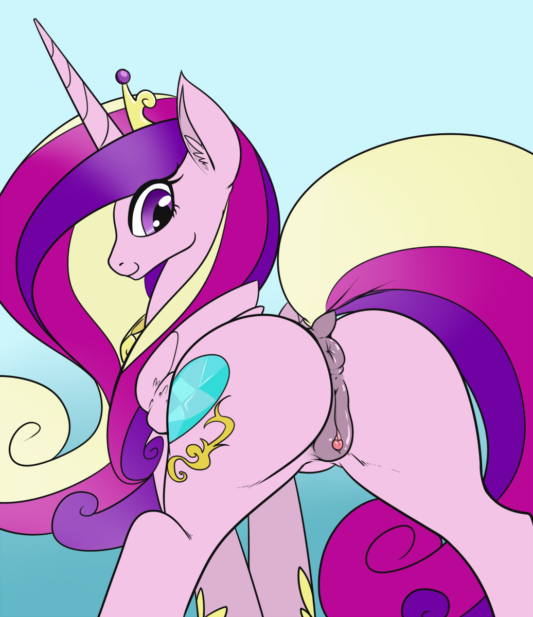 2015 alicorn anatomically_correct anatomically_correct_pussy animal_genitalia anus ass clitoris colored cutie_mark dock equine equine_pussy female feral friendship_is_magic hair hi_res horn long_hair mammal multicolored_hair my_little_pony presenting presenting_hindquarters princess_cadance_(mlp) purple_eyes pussy reiduran smile solo wings