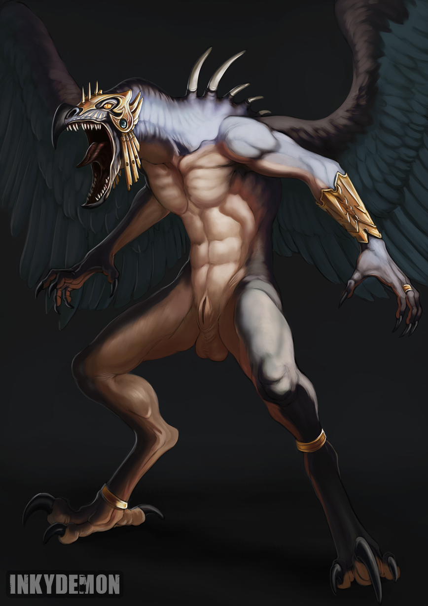 1boy abs anthro avian balls beak bird chaos_(warhammer) daemon_prince demon digitigrade feathered_wings feathers genital_slit inkydemon jewelry lord_of_change male male_only muscular muscular_male open_mouth pecs slit solo spikes talons teeth tongue tzeentch warhammer_(franchise) warhammer_40k warhammer_age_of_sigmar warhammer_fantasy wings yellow_eyes