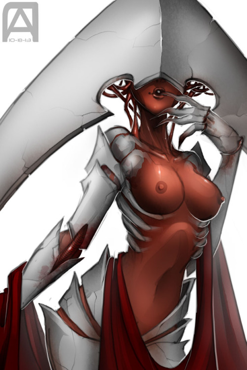 1girls breasts ceramic_skin covered_eyes elesh_norn exoskeleton exposed_muscle eyeless eyeless_female female_only finger_on_lip helmet helmet_over_eyes magic_the_gathering midriff monster monster_girl monstrous_humanoid nightmare_waifu nipples pechan phyrexian red_skin ribcage seductive sharp_claws tabletop_game white_background