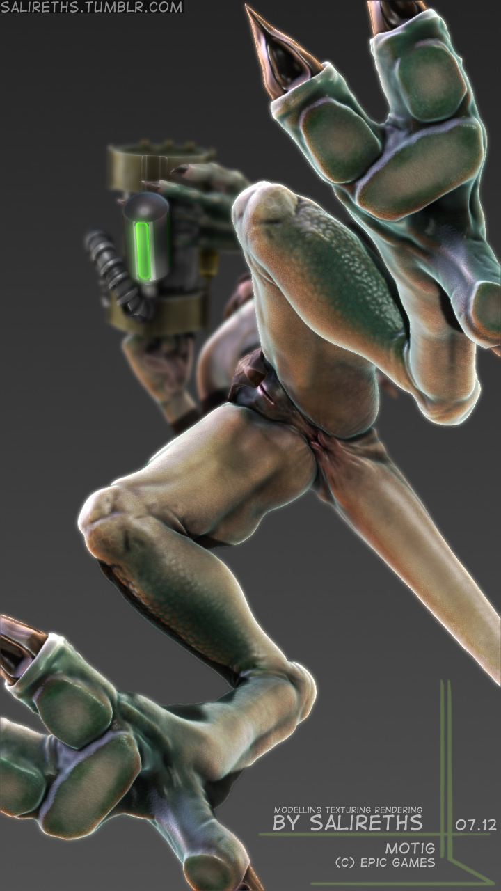 3d alien animal_genitalia anus ass claws gen_mo'kai genital_slit highres low-angle_shot male motig nude reptile salireths scales scalie slit solo weapon worm's-eye_view