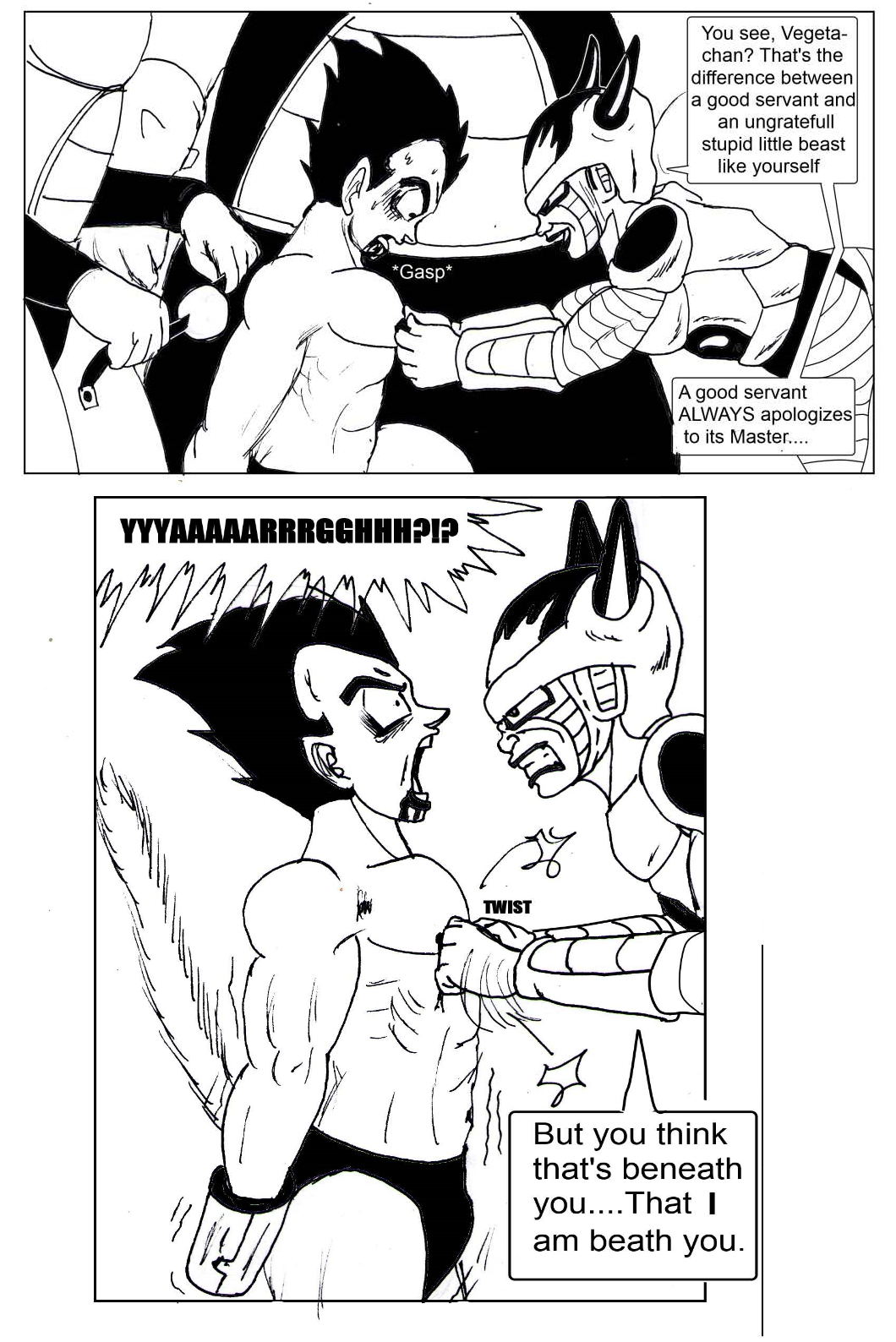 dragon_ball dragon_ball_z frieza male_only monochrome nipple_torture nipples spankeror torture vegeta