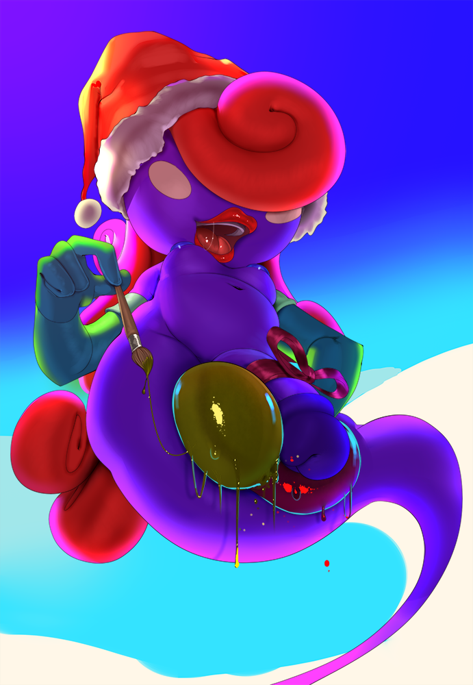 1futa, balls, breasts, christmas, chubby, circumcised, flaccid, from below, futanari, huge balls, huge cock, intersex, mario (series), nintendo, open mouth, paint, painted balls, paper mario, paper mario: the thousand-year door, penis, santa hat, small breasts, smooth balls, smooth penis, theboogie, tongue, vivian (paper mario), wide hips