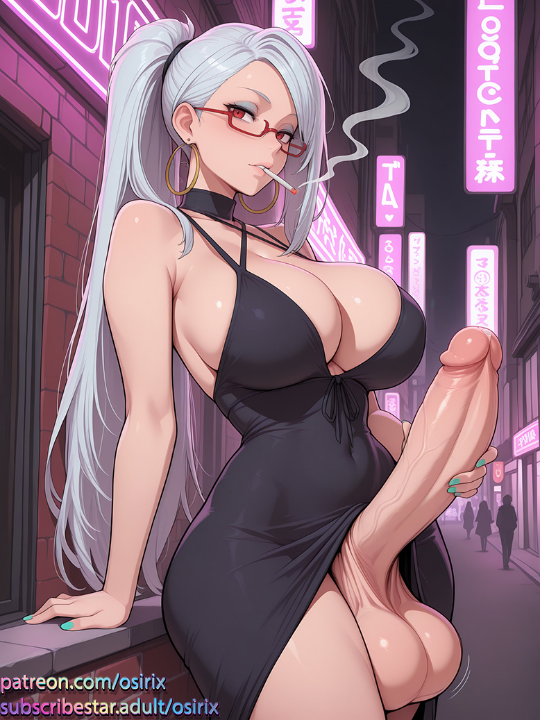 2026, ai, ai art, ai generated, ayase seiko, cigarette, cigarette in mouth, color, colored, dandadan, dickgirl, futa, futa focus, futa only, futa sans pussy, futanari, osirix, self upload, smoking, smoking cigarette, stable diffusion, uncensored, uncensored penis