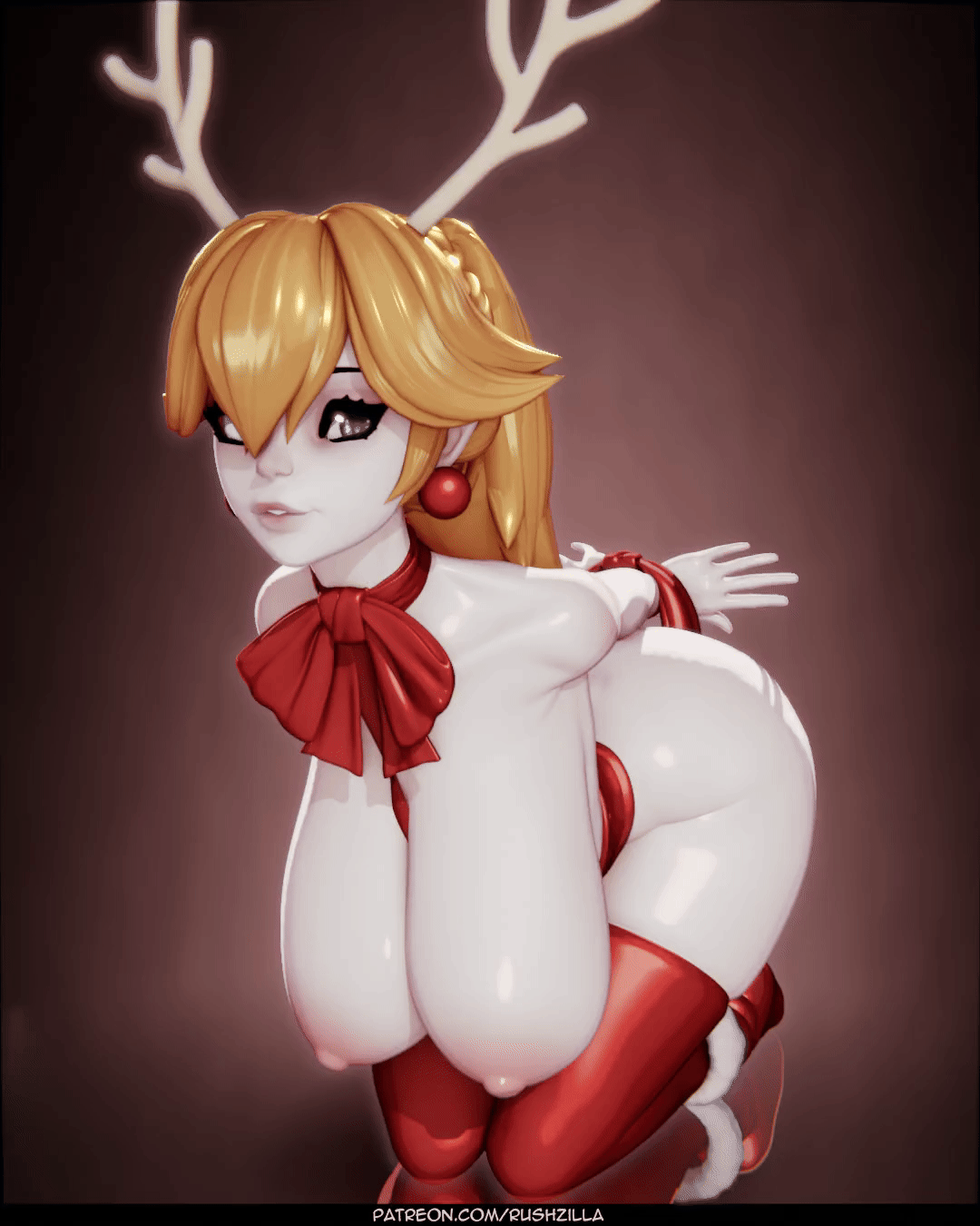 1girls, 3d, animated, areolae, ass, blonde female, blonde hair, bow, breasts, christmas, female, huge ass, huge breasts, loop, looping animation, mario (series), nintendo, nude, nude female, princess peach, pussy, rushzilla, solo, stockings, tagme, thick thighs, tied hands, trophy, turntable (animation), vertical video