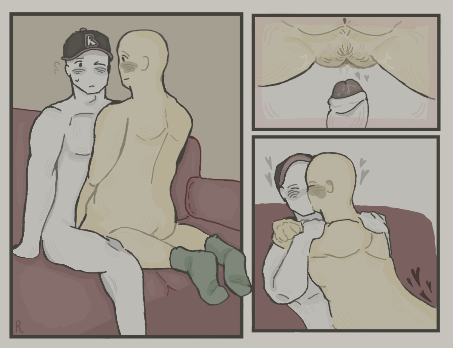 comic, comic panel, forsaken (roblox), friends with benefits, genital fluids, genital focus, genitals, gentle sex, guest (roblox), guest 666 (forsaken), kissing, noob (forsaken), noob (roblox), roblox, roblox game, robloxian, self upload, sex on couch, signsofdeath, virgin