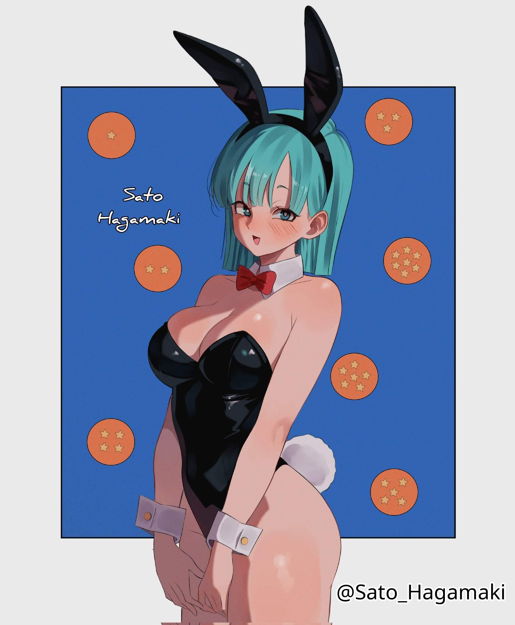 1girls, 2d, 2d (artwork), 2d artwork, bare arms, bare chest, bare hands, bare hips, bare legs, bare shoulders, bare skin, bare thighs, big breasts, black bunny ears, black bunnysuit, black hairband, black leotard, black topwear, blue background, blue eyes, blue hair, blue-eyed female, blue-haired female, blush, blush face, blushing at viewer, blushing female, blushing lines, bowtie, breasts, bulma (dragon ball), bulma briefs, bunny ears, bunny tail, bunnygirl, bunnygirl outfit, bunnysuit, busty, busty female, busty girl, cleavage, clothed, clothed female, collar, collarbone, curvaceous, curvaceous body, curvaceous female, curvaceous figure, curvaceous hips, curvy, curvy body, curvy female, curvy figure, curvy hips, digital, digital art, digital drawing, digital drawing (artwork), digital media, digital media (artwork), dragon ball, dragon ball z, drawing, exposed arms, exposed hips, exposed legs, exposed shoulders, exposed skin, exposed thighs, female, female only, fingers, high resolution, highres, hourglass figure, inguinal crease, inguinal ligament, large boobs, large breasts, lean figure, leotard, looking at viewer, medium hair, narrow waist, non-nude, open mouth, open mouth smile, parted lips, playboy bunny, playboy bunny leotard, red bowtie, sato hagamaki, shoulders, simple background, slender body, slender waist, slim waist, smile, smiley face, smiling, smiling at viewer, solo, standing, strapless leotard, teenage bulma, teenage female, teenage girl, teenager, thick thighs, thighs, tongue, topwear, upper body, white background, white collar, white pupils, white wrist cuffs, wide hips, wrist cuffs