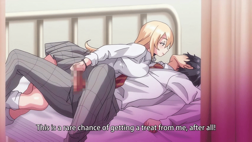 1boy, 1girls, 2d, 2d animation, animated, animated gif, bed, blonde hair, blush, censored, class de otoko wa boku hitori!?, clothed sex, dominant female, english subtitles, english text, erection, femdom, green eyes, handjob, hentai series, human, human female, human male, human only, infirmary, light skin, light-skinned female, light-skinned male, long hair, looping animation, machida (class de otoko wa boku hitori!?), malesub, mosaic censoring, nail polish, necktie, open fly, penis, penis out, school uniform, schoolgirl, sex, straight, submissive, submissive male, subtitled, teenage female, teenage girl, teenage male, teenager, yamakawa rio, young, young female, young male