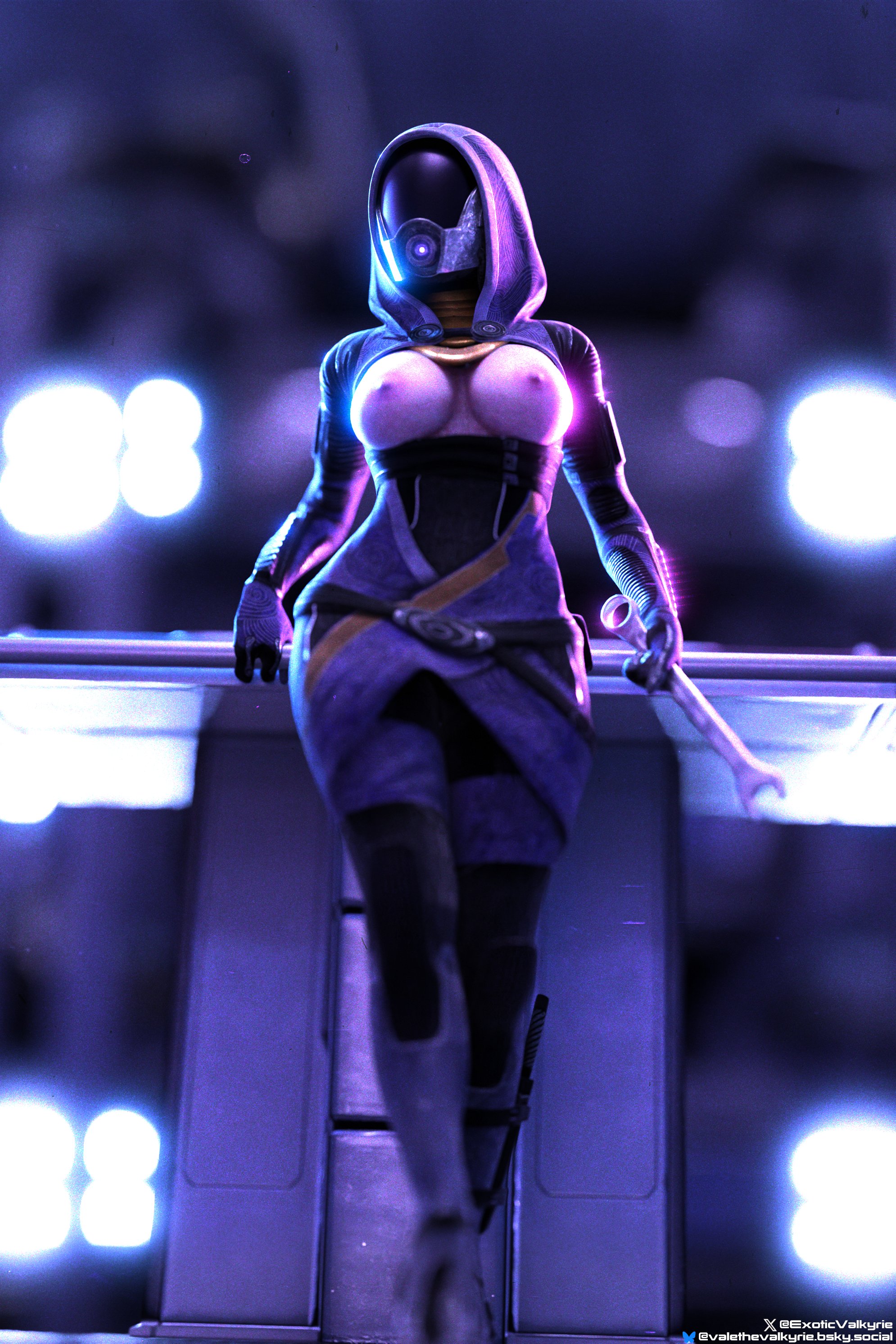 1girls, alternate version available, areola, areolae, breasts, breasts out, eroticvalkyrie, female, mask, masked female, mass effect, nipples, quarian, tagme, tali'zorah nar rayya