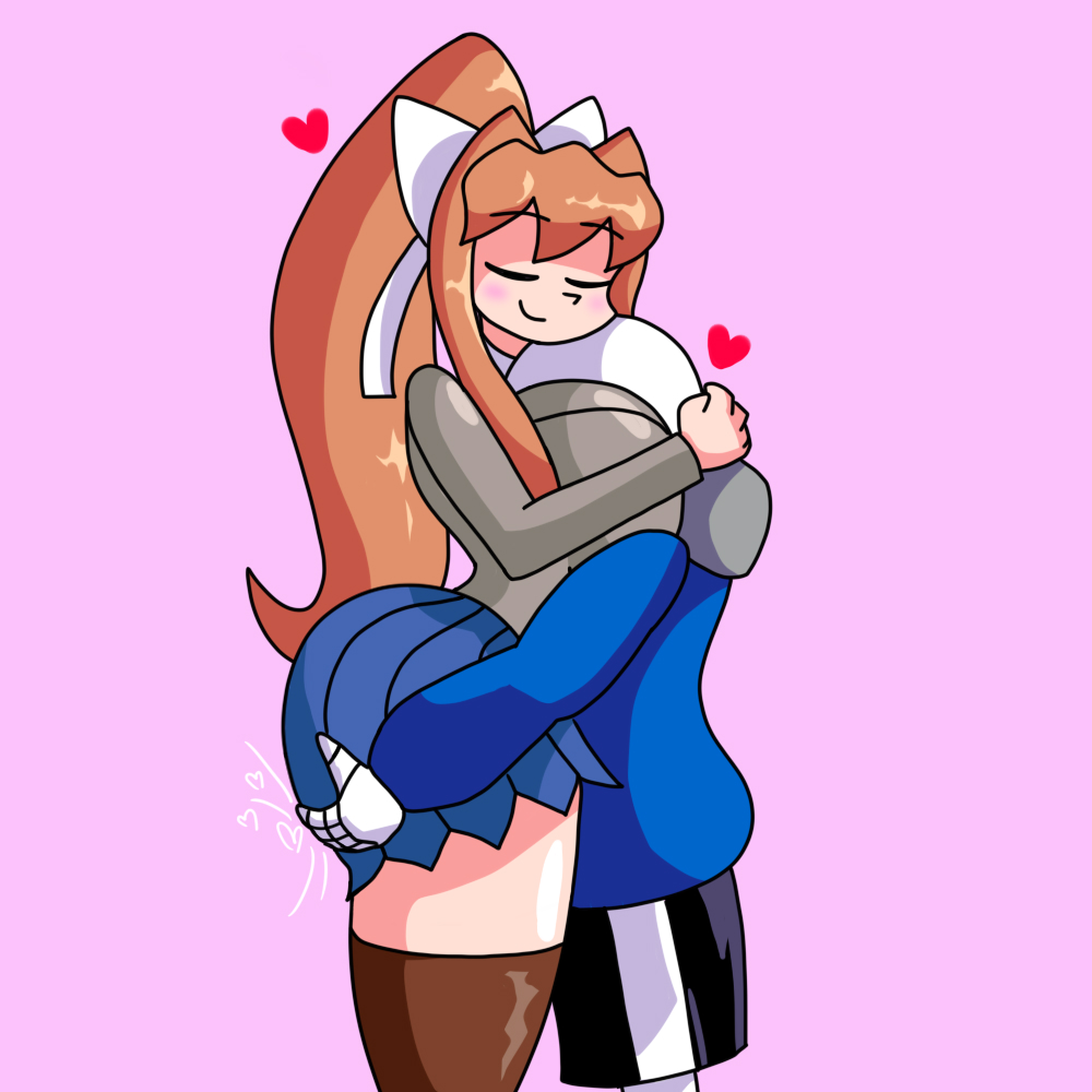 1boy, 1girls, ass, ass bigger than head, ass jiggle, ass shake, big breasts, breasts, breasts bigger than head, bubble ass, bubble butt, cheating, cheating girlfriend, cute, doki doki literature club, face between breasts, face in breasts, female, grabbing, grabbing ass, grabbing butt, groping ass, groping butt, head between breasts, heart, huge breasts, hugging, hugging ass, large breasts, love, male, monika (doki doki literature club), sans, sansxmonika, skirt, thighs, tight clothing, undertale, wholesome, xanxhrry