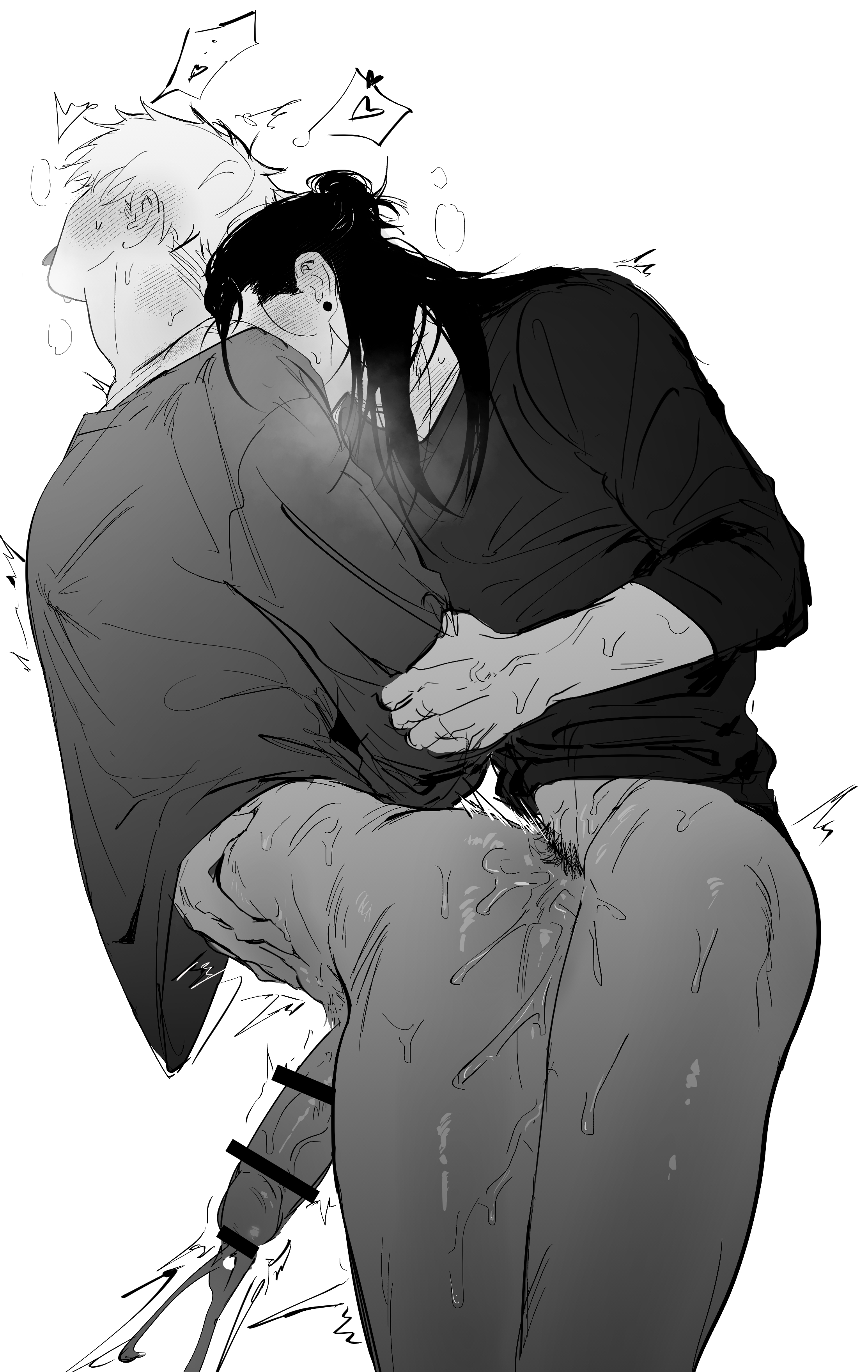 cum while penetrated, gay, jujutsu kaisen, male, male only, male penetrated, male penetrating male, male/male, nipples visible through clothing, pasinee1855, satoru gojo, suguru geto, tongue, tongue out, yaoi