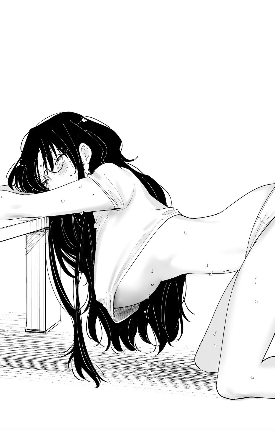 1girls, big breasts, breasts, feet out of frame, female, mmk, sweat