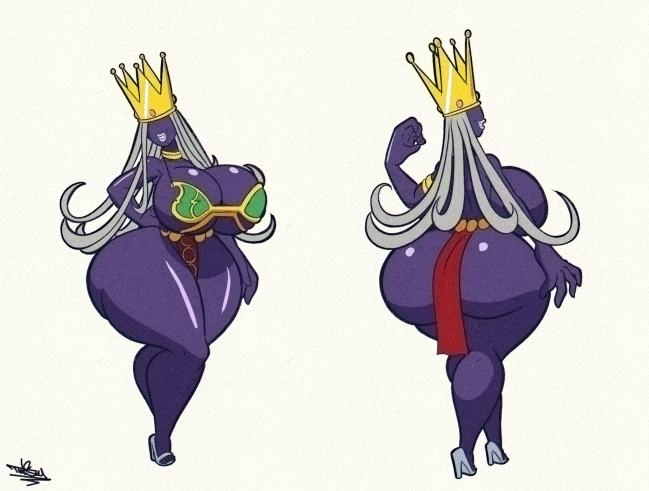 bimbo, bimbo body, bimbo lips, breasts, female, high heels, highres, huge ass, huge breasts, mario (series), mature female, mature woman, nintendo, paper mario, pink lipstick, rear view, shadow queen, skimpy, skimpy clothes, solo, solo female, tansau, thick thighs, thunder thighs, wide hips