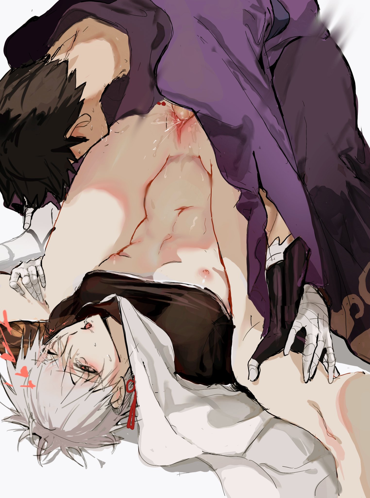 crying, crying with eyes open, cuntboy, hatake kakashi, heart-shaped pupils, intersex, kakashi hatake, male, naruto, naruto (series), partially clothed, toned, toned cuntboy, uchiha obito