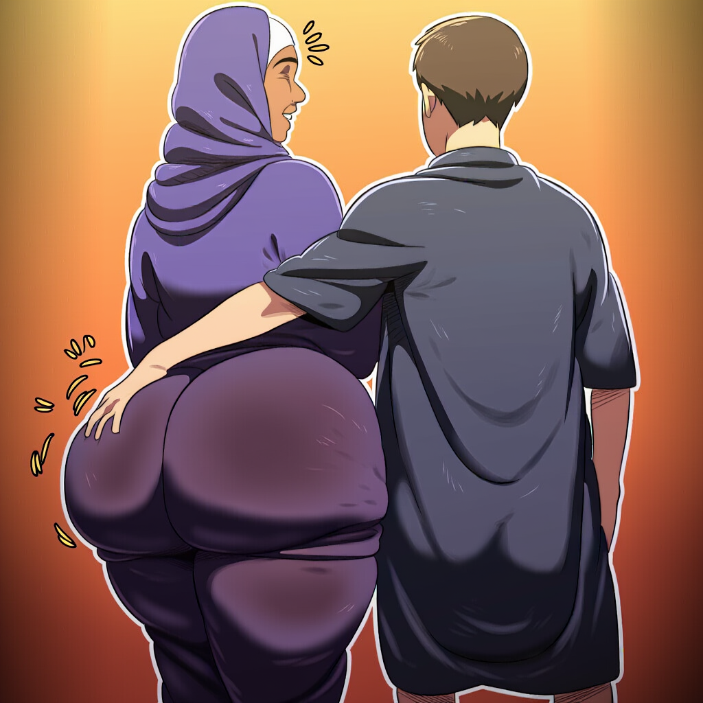 ai_generated ass d-art_style dark-skinned_female dark_skin fat_ass from_behind gilf groping_ass hijab huge_ass male/female mature_female tan_skin wide_hips