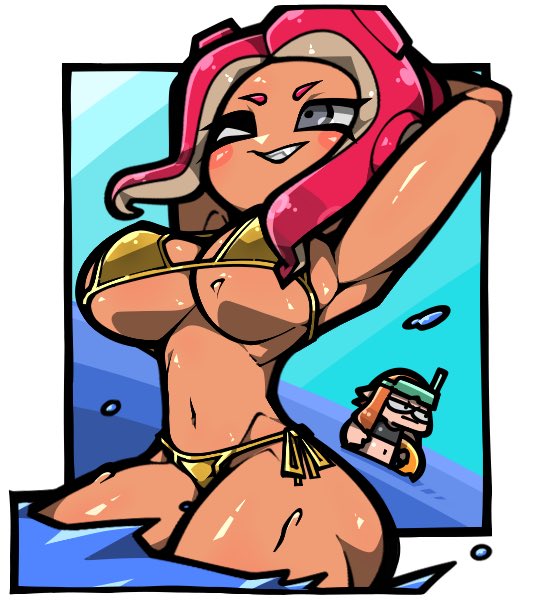 agent 8 (splatoon), big breasts, bikini, breasts, female, gold bikini, golden bikini, omoitukan2, solo focus, splatoon