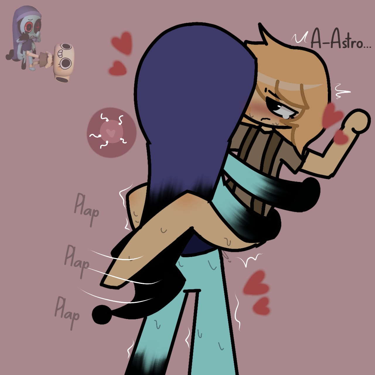 astro (dandy's world), blush, casual nudity, creampie, cum, cum inside, dandy's world, dominant male, female, grabbing, male, nakky draws, ovum, pussy, pussy juice, sex, shelly (dandy's world), submissive female, sweat, tears, toony, twisted astro (dandy's world), vaginal penetration, x-ray