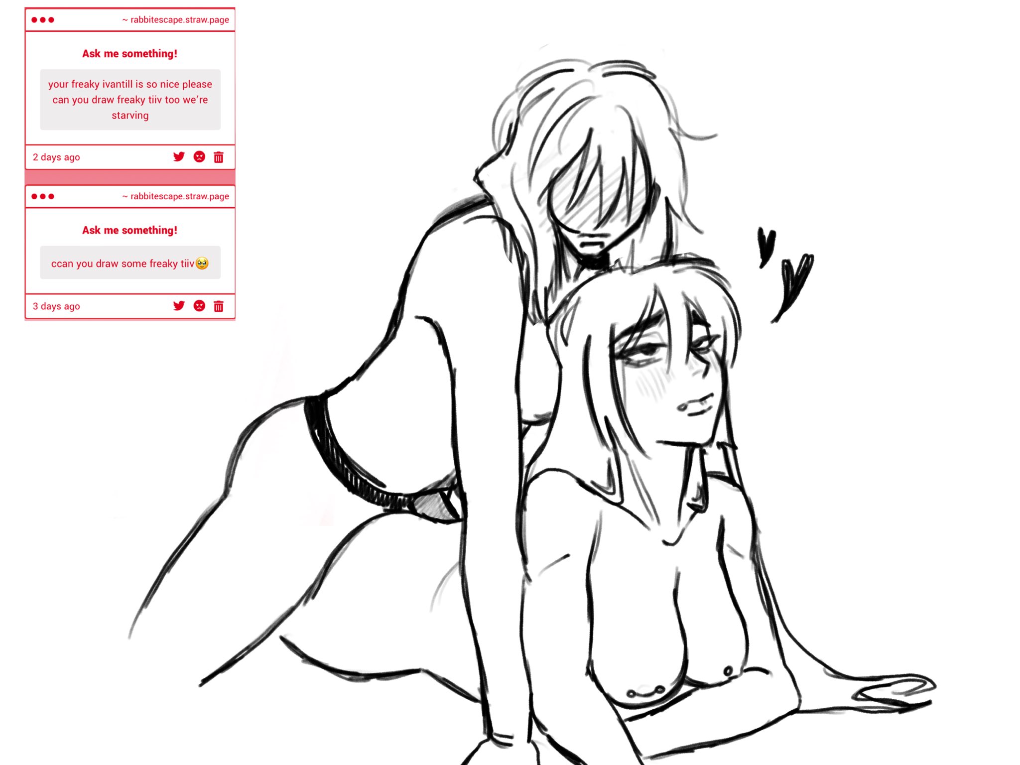2girls, alien stage, breasts, dildo, female, genderswap, genderswap (mtf), gumisnue, heart, ivan (alien stage), long hair, nipple piercing, nipples, piercing, rule 63, sex from behind, sketch, strap-on, strap-on dildo, strap-on sex, strapon, till (alien stage), yuri