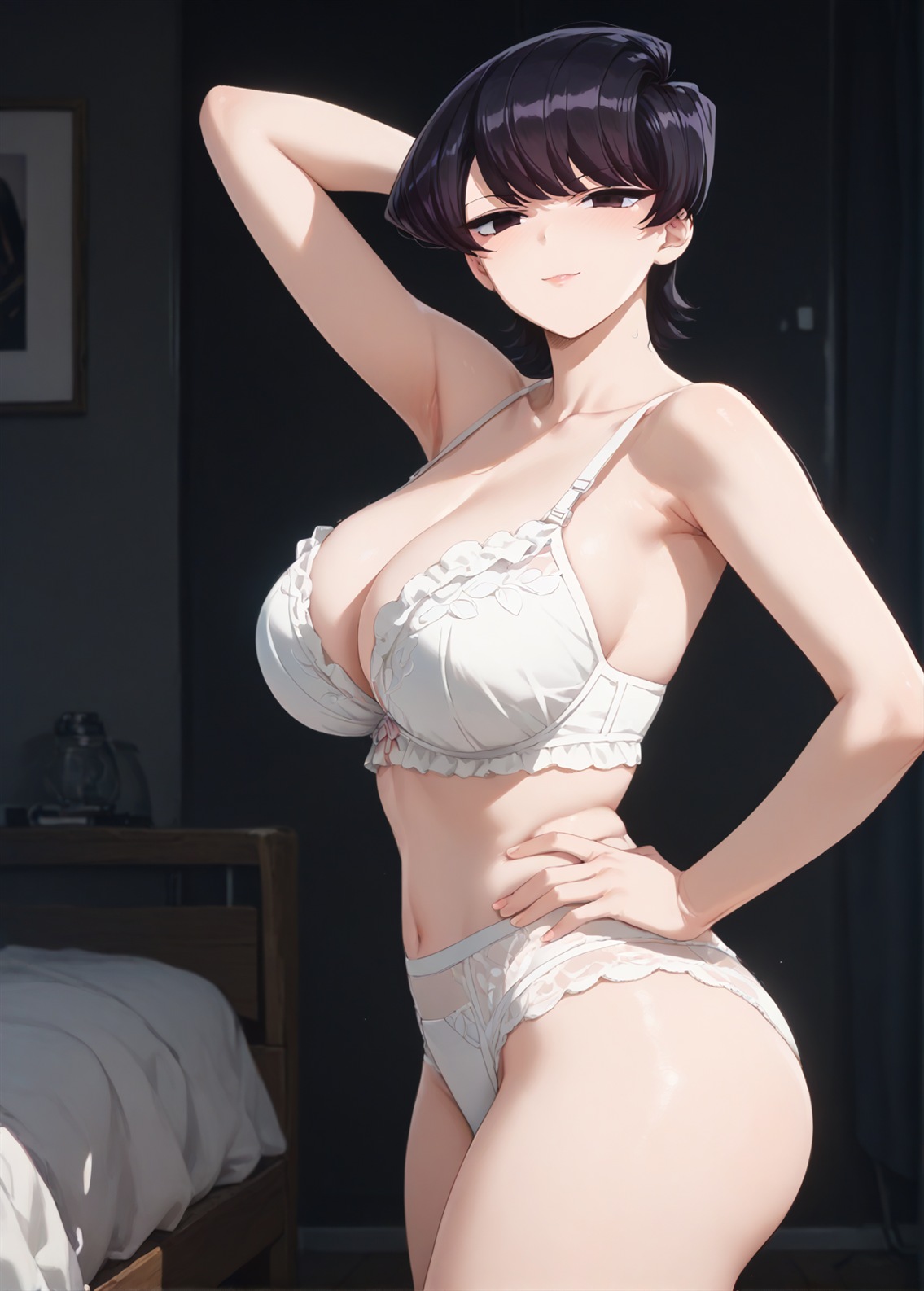 1girls, 2d, ai generated, ass, big ass, big breasts, black eye, black hair, bra, breasts, curvaceous, curvaceous female, curvaceous figure, curvy, curvy figure, female, female only, high quality, hourglass figure, huge breasts, komi shuuko, komi-san wa komyushou desu, large breasts, light skin, light-skinned female, lingerie, lips, mature, mature female, mature woman, milf, milf-master, mommy, pale skin, pale-skin, pale-skinned female, panties, posing, sagging breasts, seductive, seductive look, sexy clothing, sexy pose, short hair, stable diffusion, tagmeo, thick ass, thick butt, thick thighs, thighs, wide hips